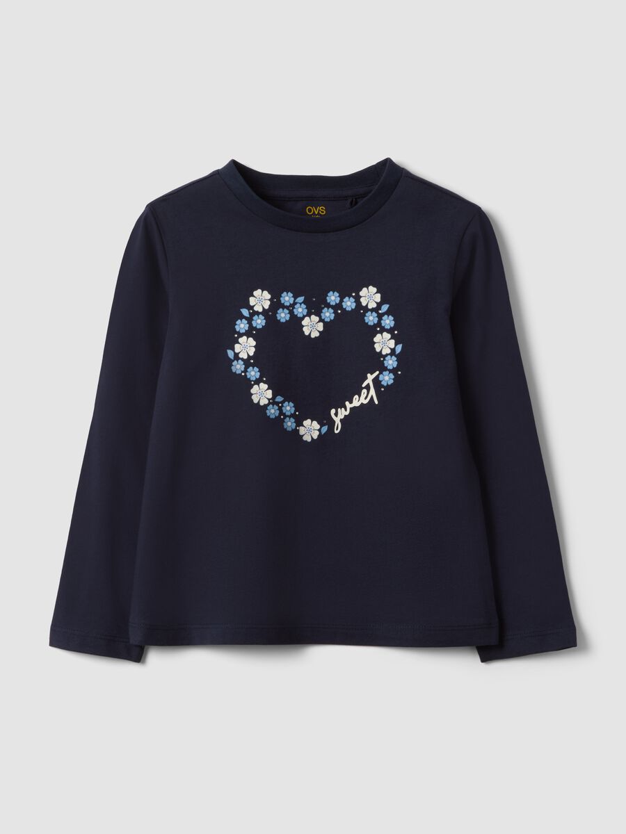 T-shirt blu in puro cotone organico girocollo_0