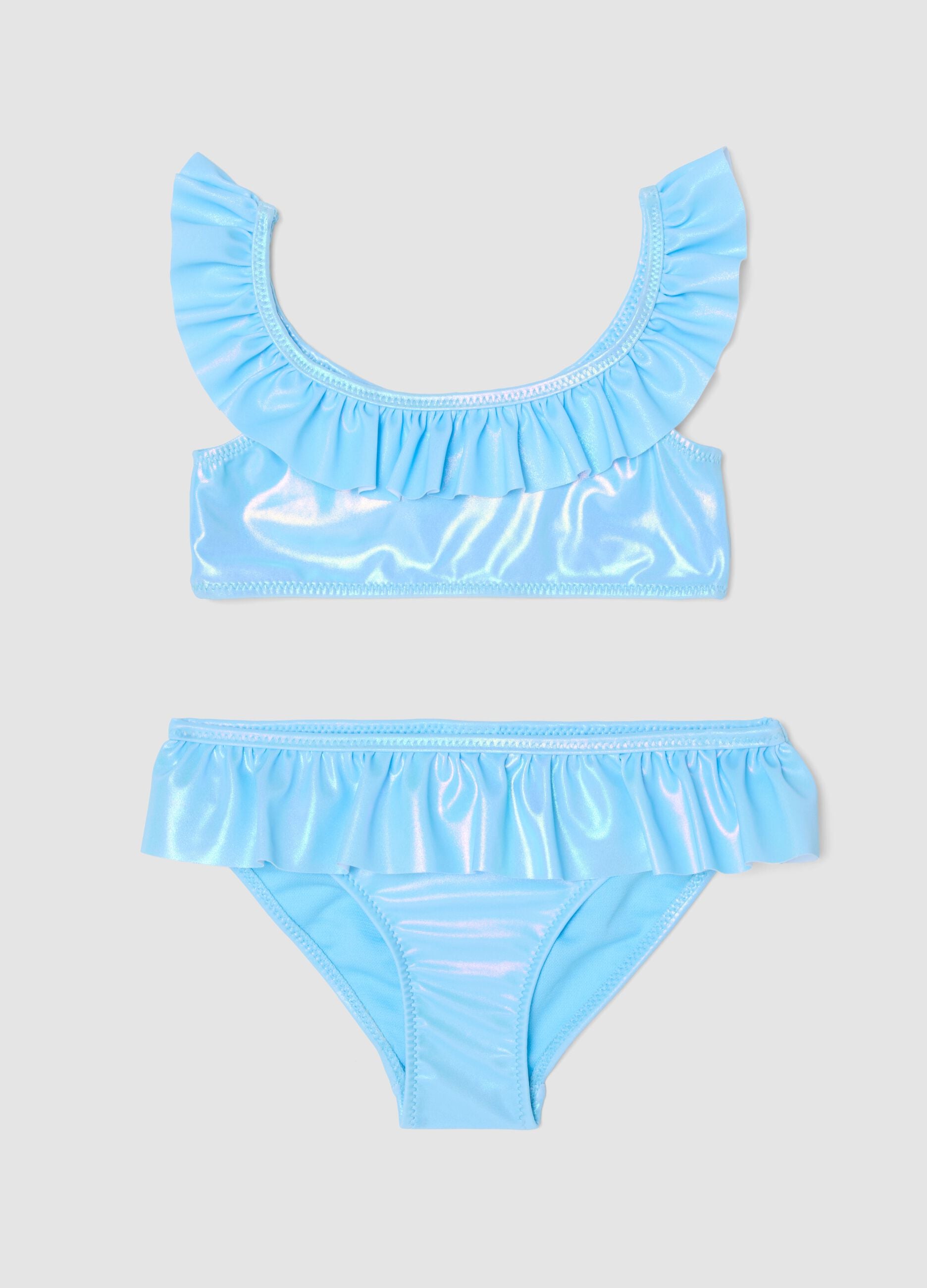 Blue stretch bikini with frills