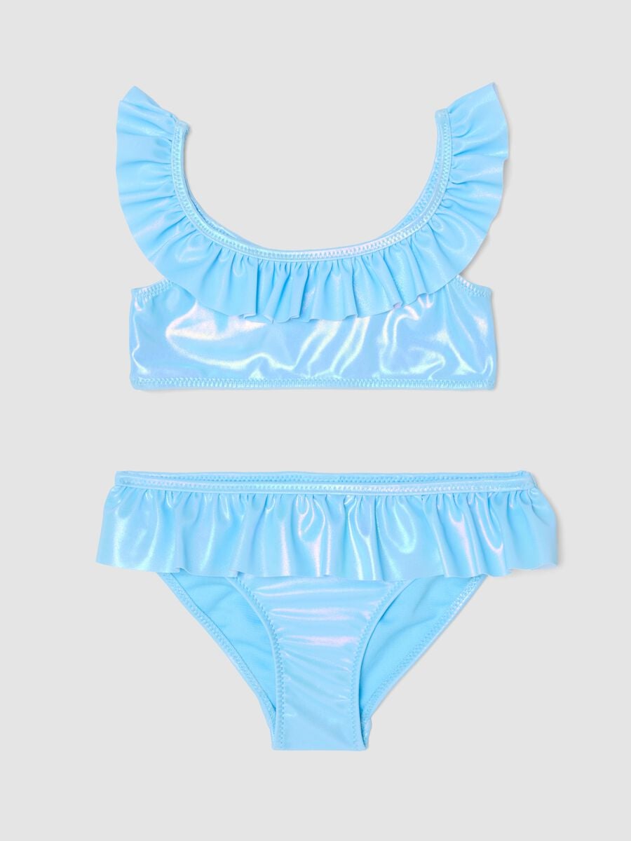 Blue stretch bikini with frills_0