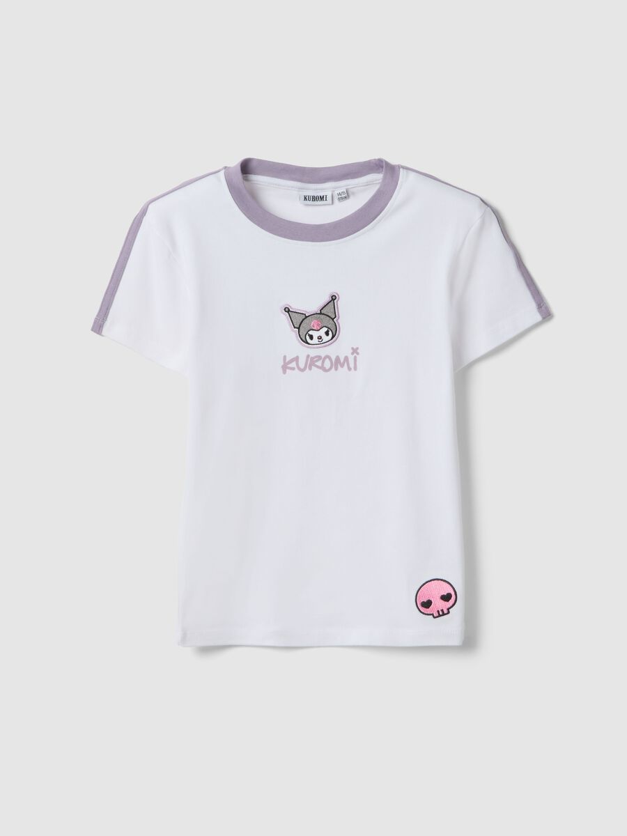 Girls' White Stretch Cotton Slim Fit T-shirt with Kuromi_3