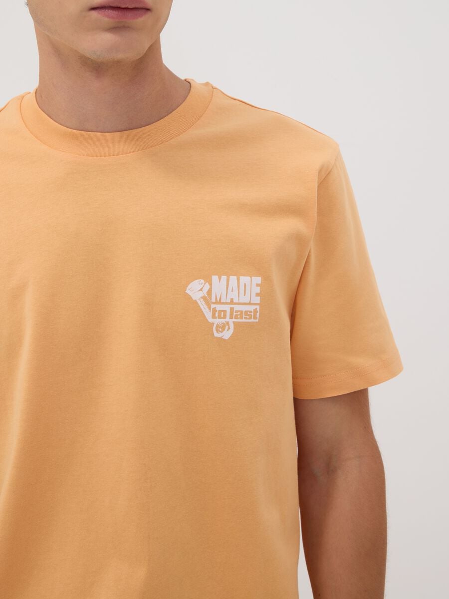 Orange pure cotton jersey T-shirt with chest print, regular fit_2