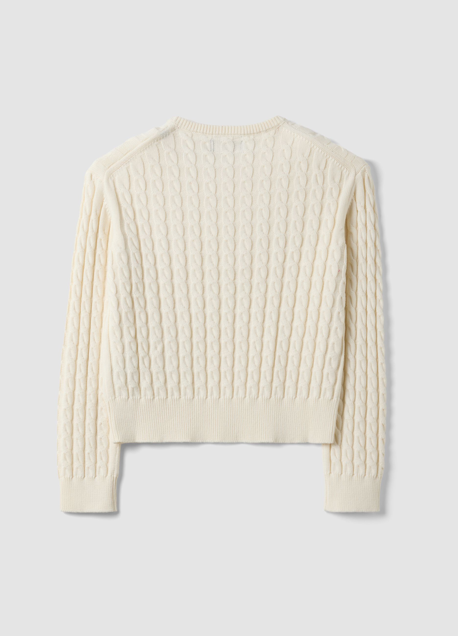 White crew-neck pure cotton cable-knit jumper, regular fit