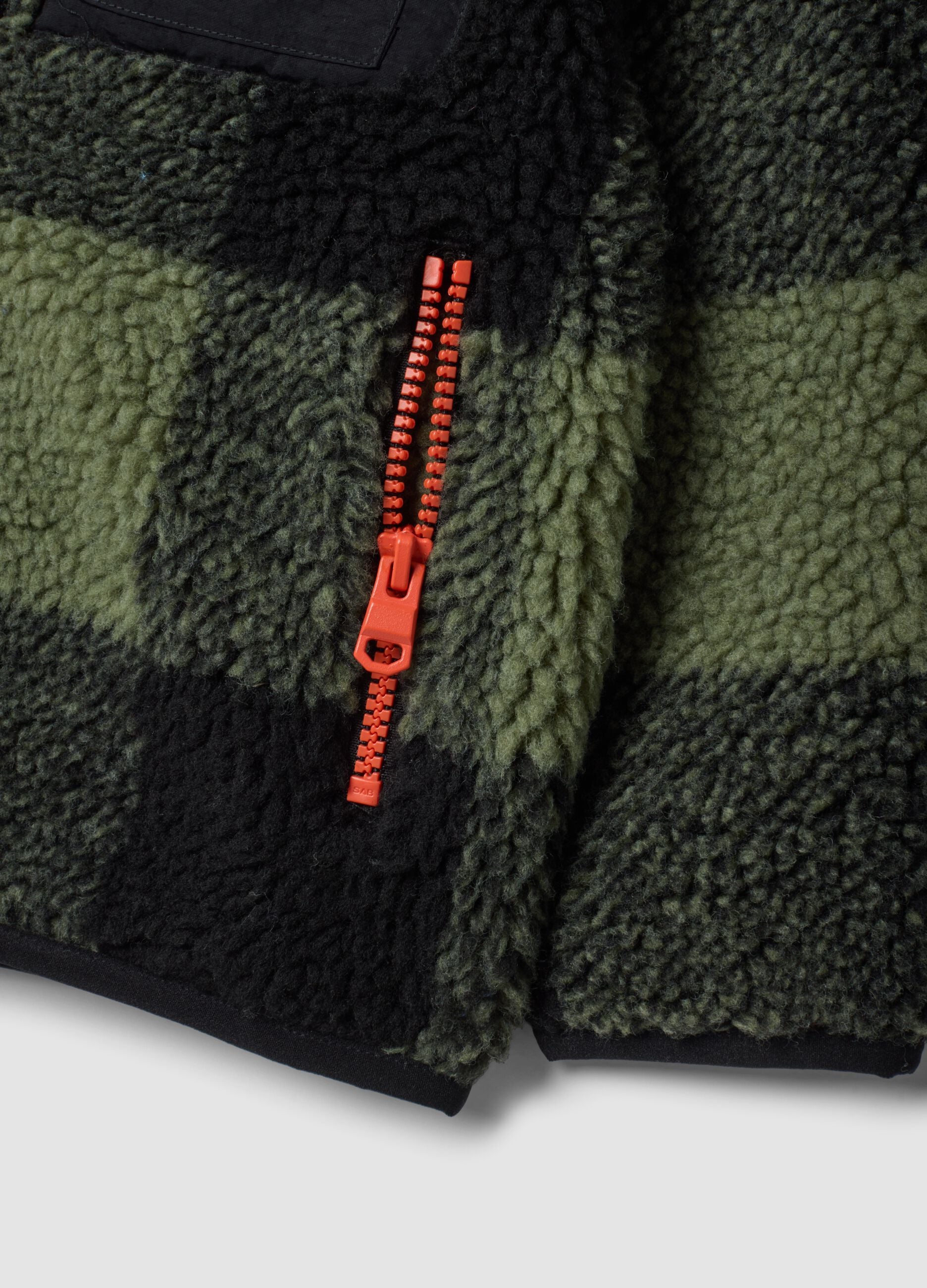 Green and black check sherpa sweatshirt with zip, oversized fit
