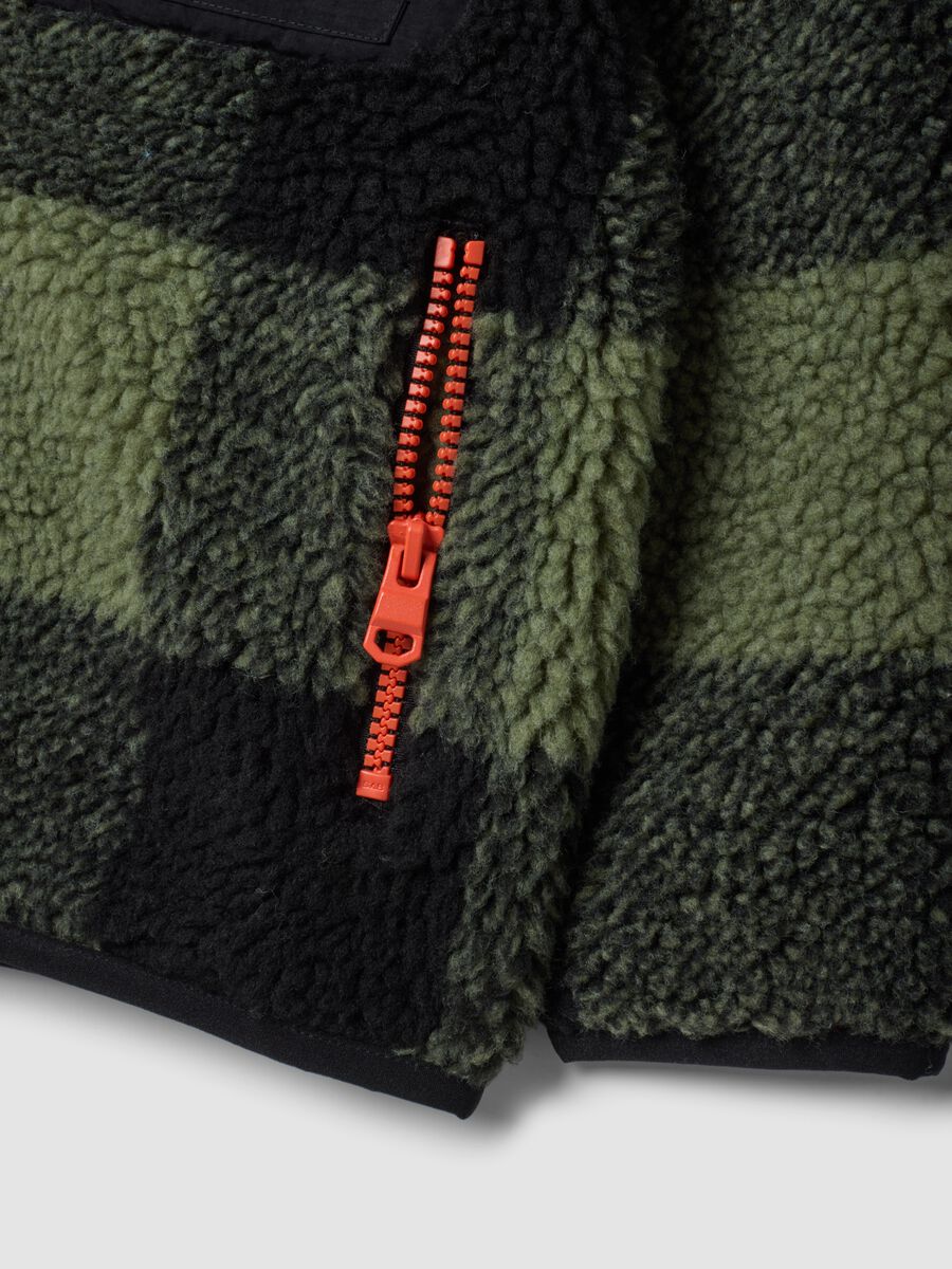 Green and black check sherpa sweatshirt with zip, oversized fit_3