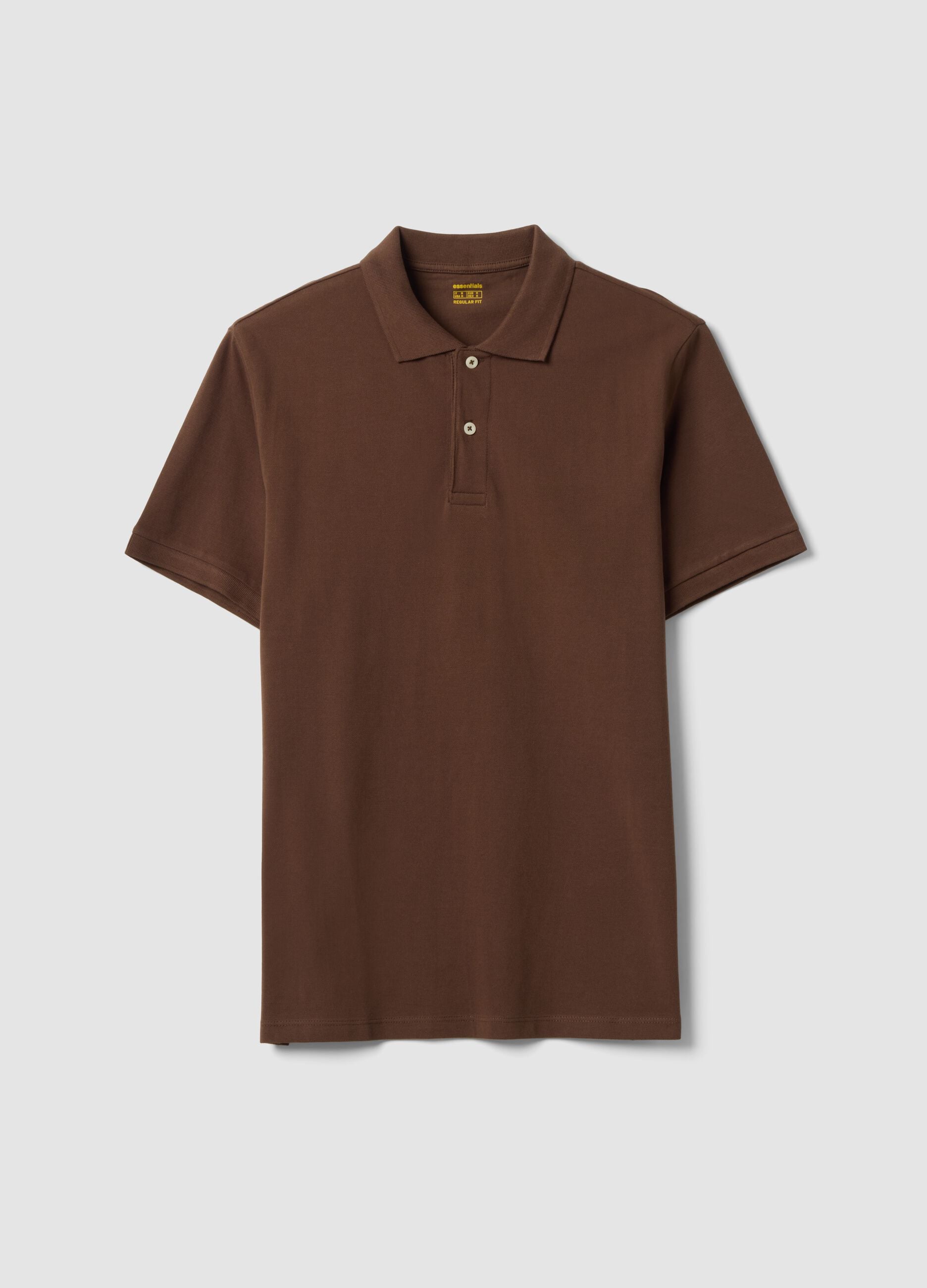 Brown pure cotton piqu&eacute; polo with classic collar, regular fit