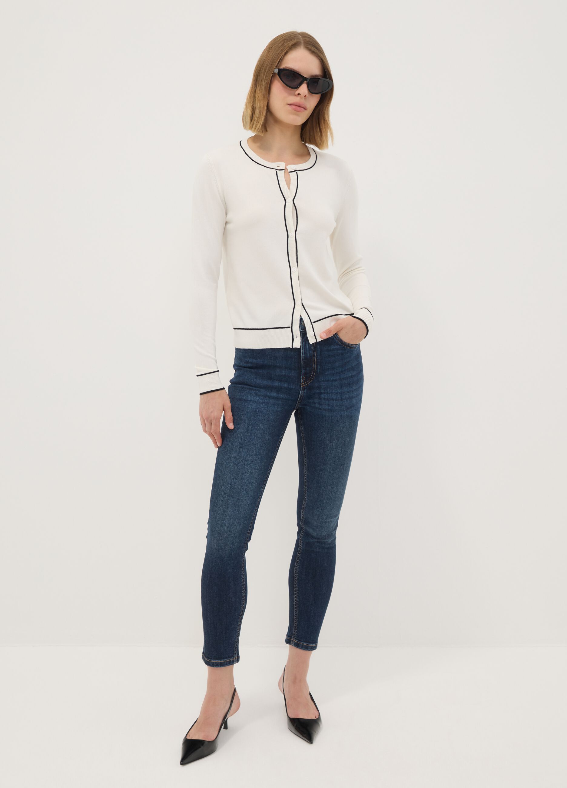 White stretch viscose regular-fit cardigan