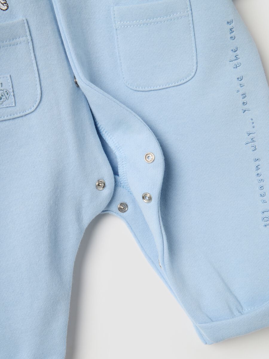 Baby blue romper in pure cotton with appliqu&eacute;s_3