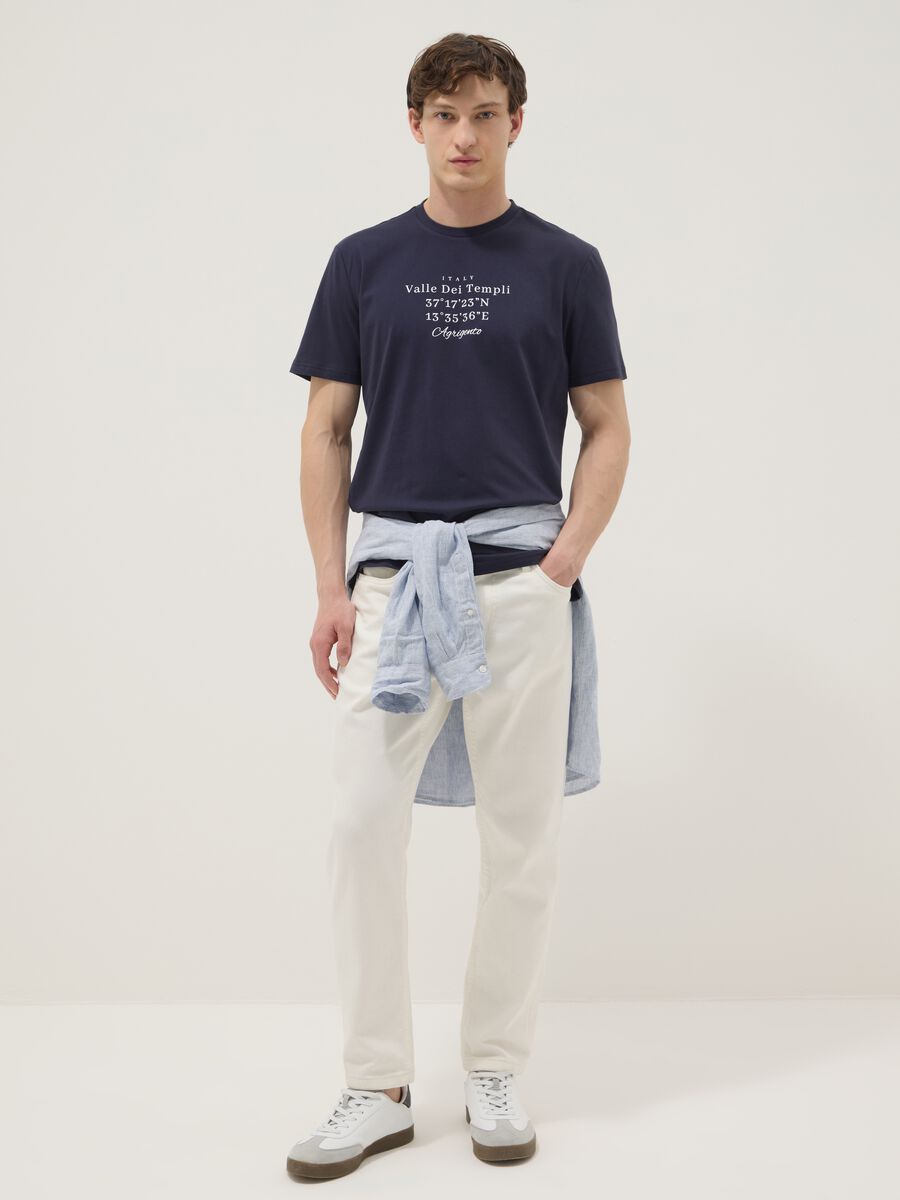 Blaues Kurzarm-T-Shirt aus reiner Baumwolle, Regular Fit_2