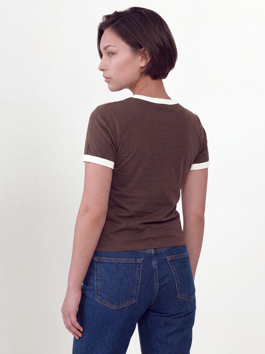 Brown pure cotton T-shirt with buttons, regular fit_3