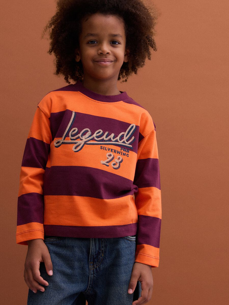 Orange striped pure cotton crew-neck T-shirt_1