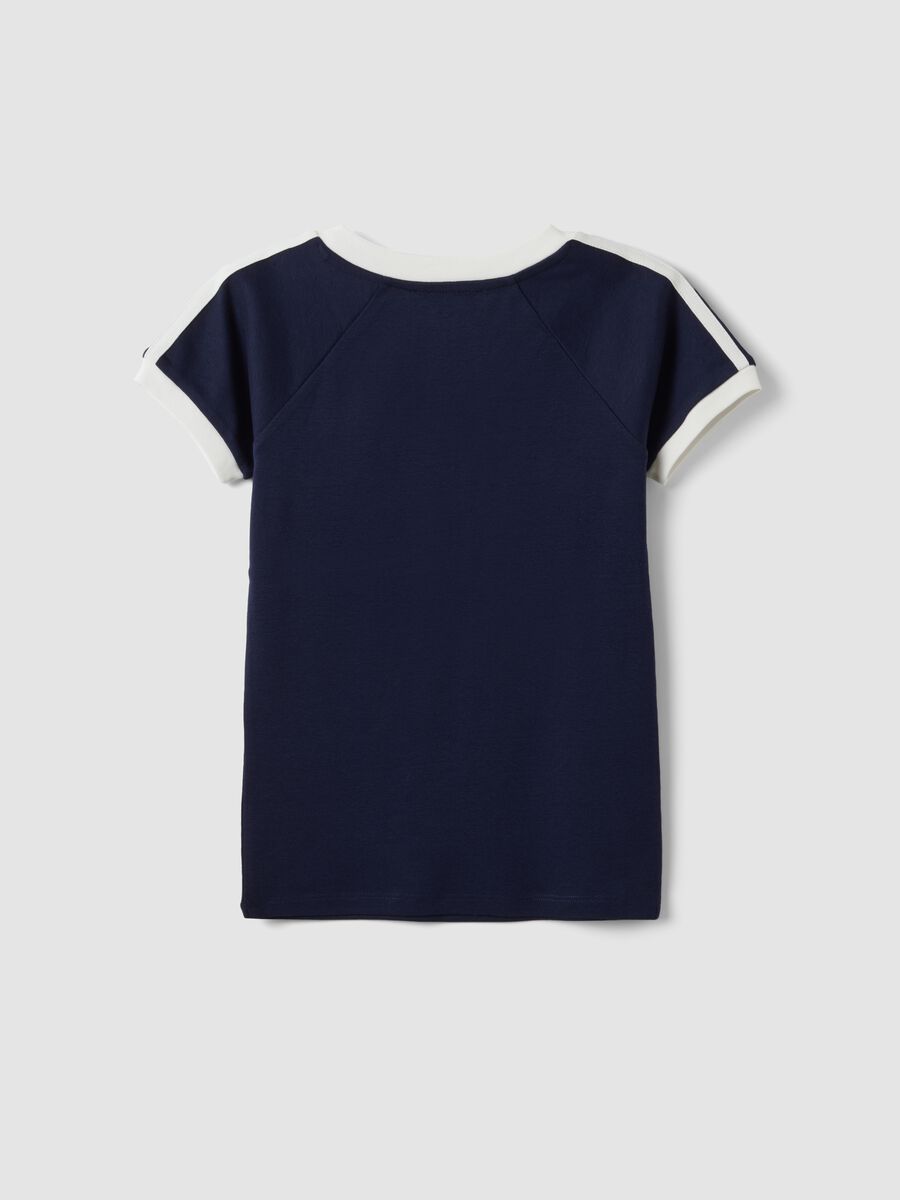 Blue pure cotton V-neck T-shirt with front print_5