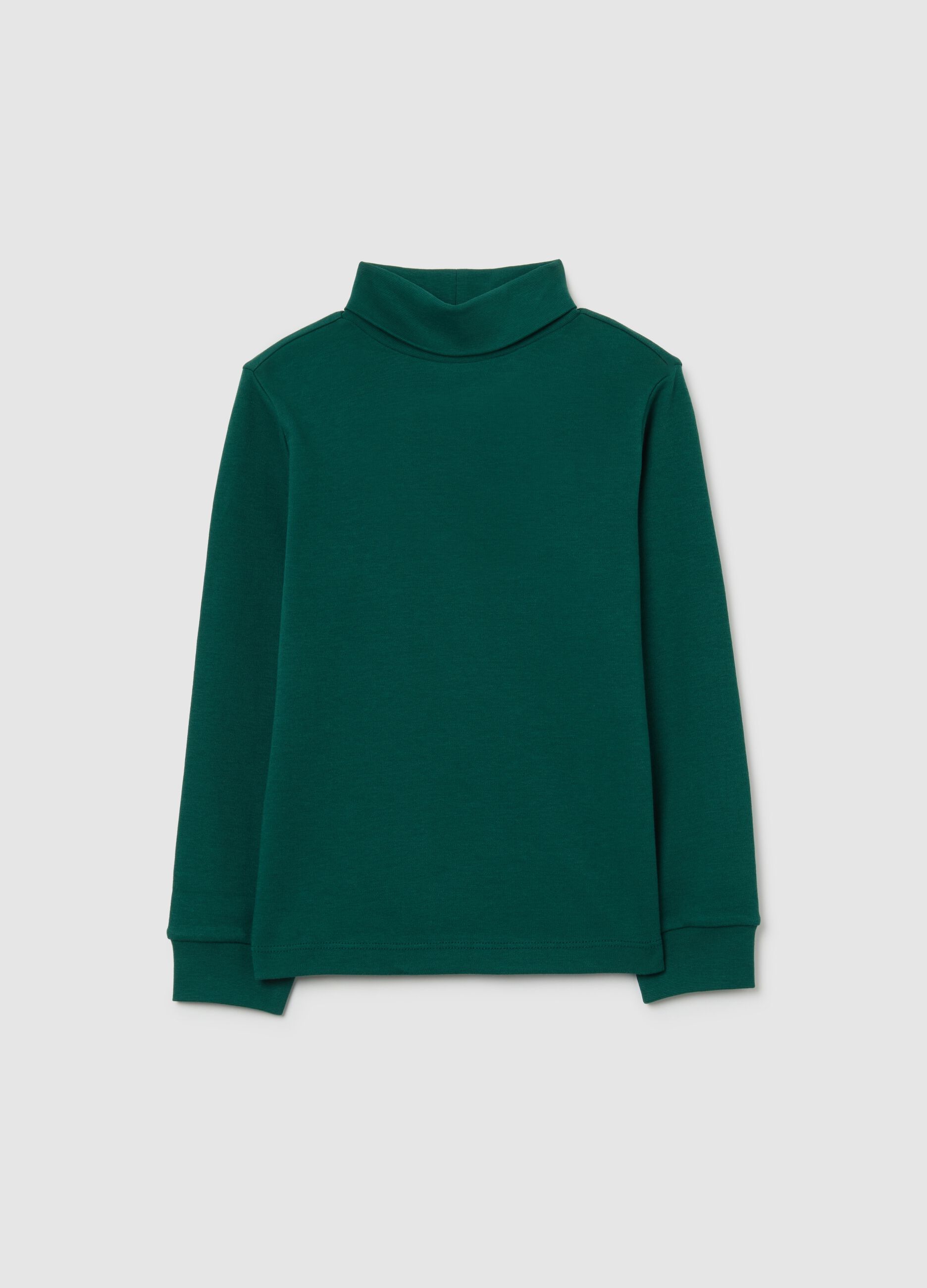 Children's green turtleneck sweater in pure cotton regular fit