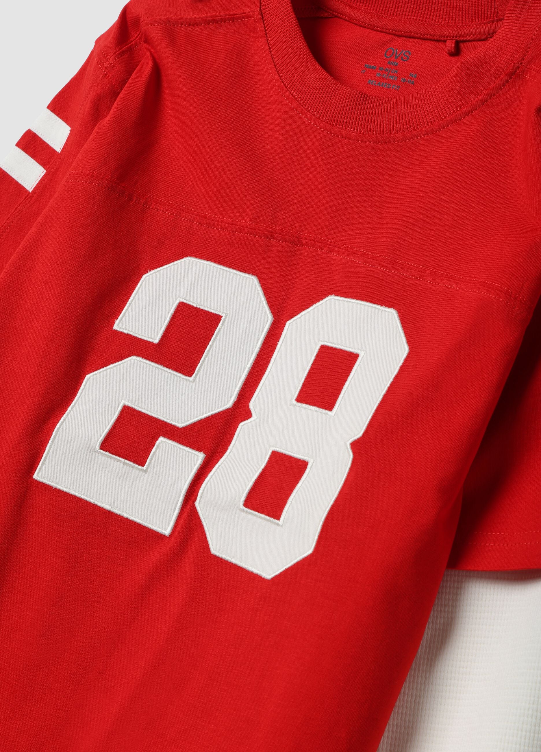 Red pure cotton crew-neck T-shirt with college print for boys