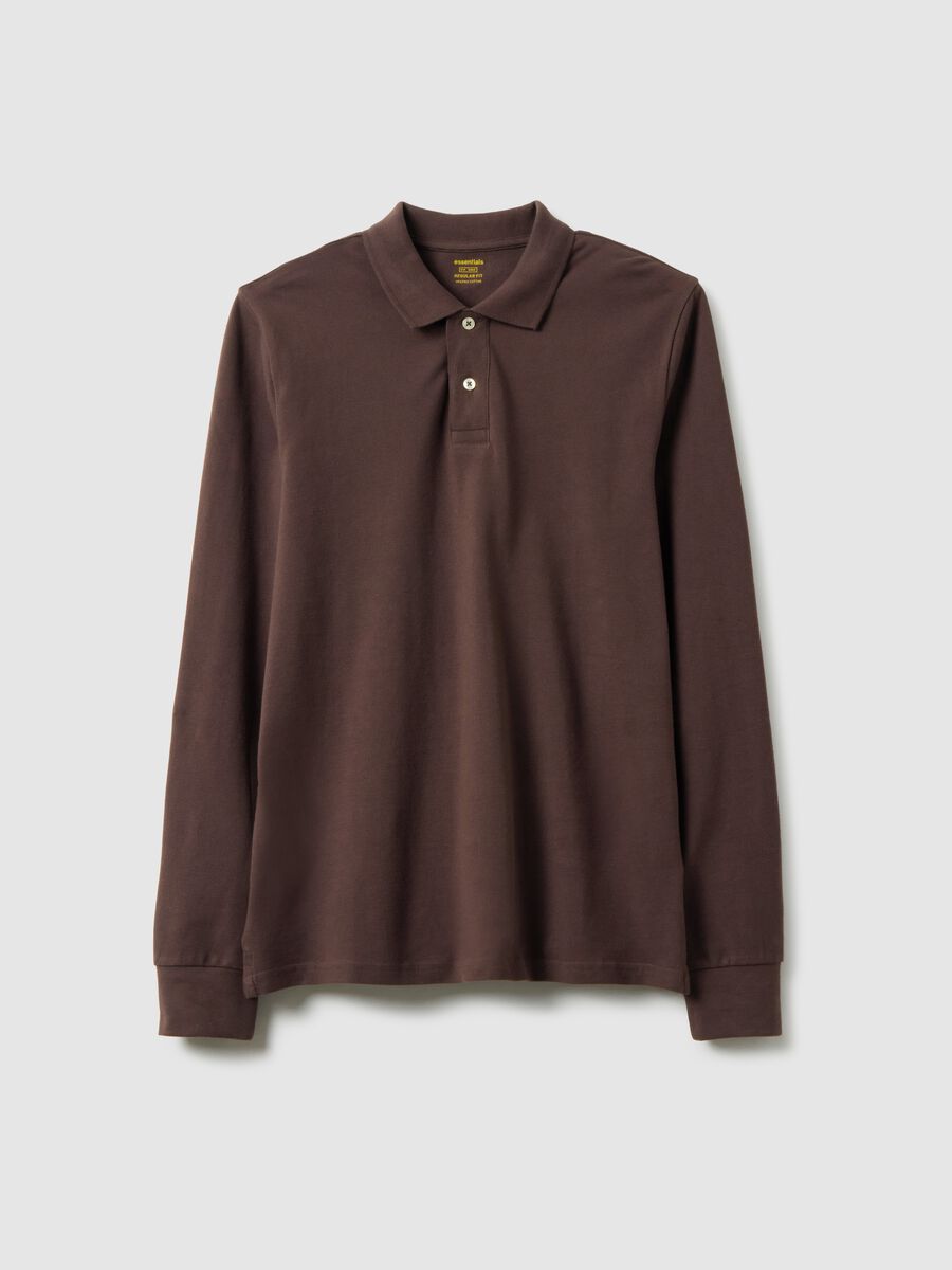 Brown long sleeve polo in pure cotton regular fit_4