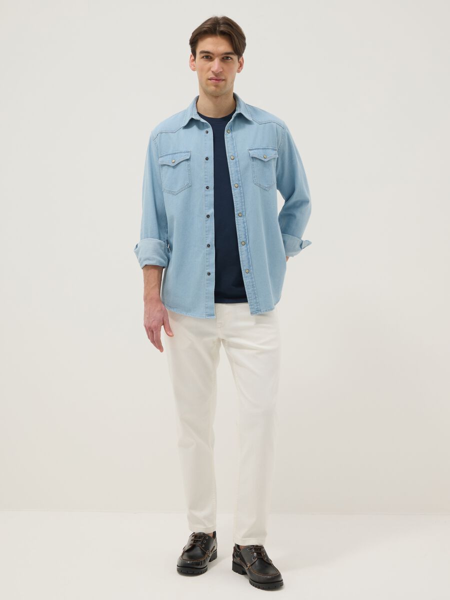 Light blue denim pure cotton shirt regular fit with pockets_1