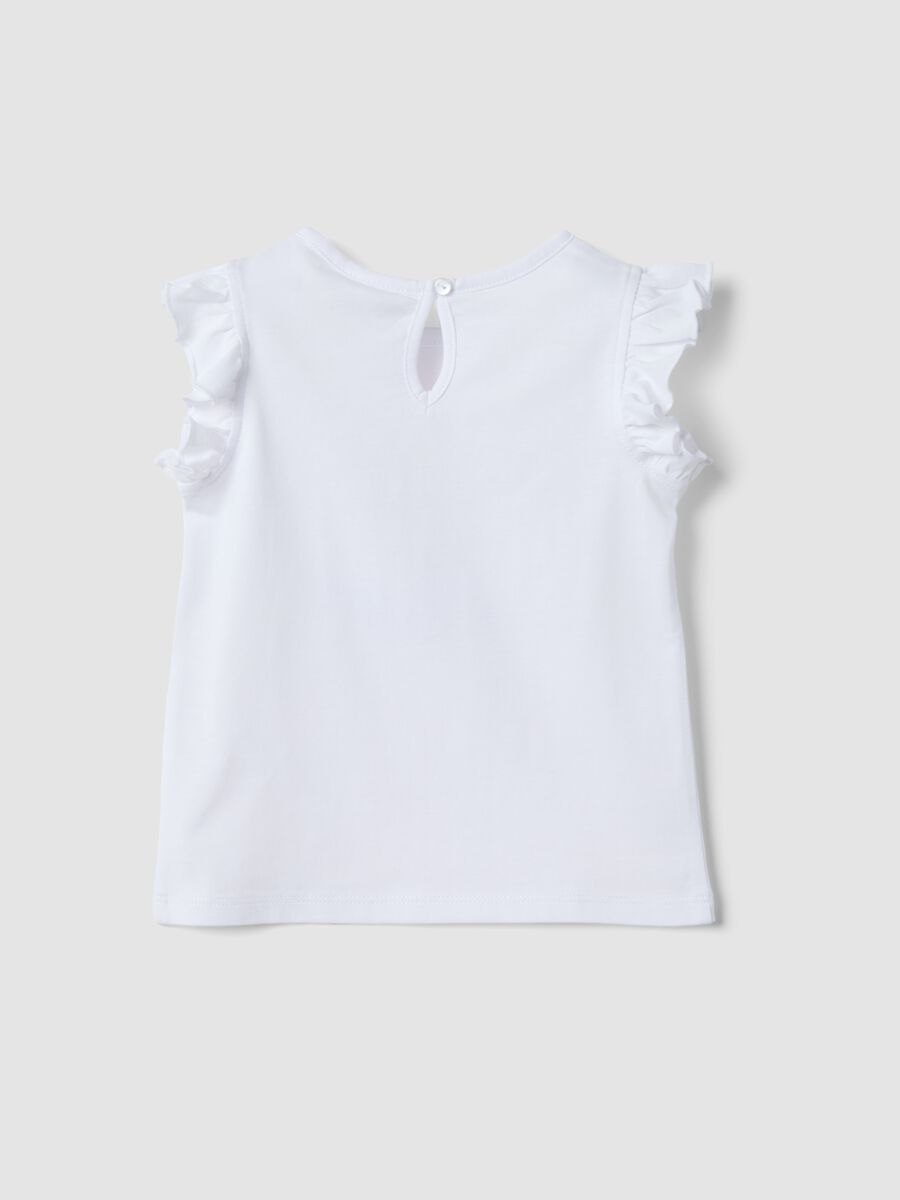 Wei&szlig;es M&auml;dchen-Tanktop aus reiner Bio-Baumwolle mit Print und Volants_1