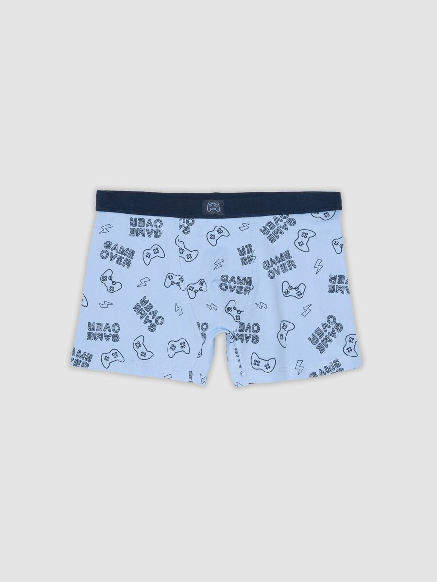 Blue organic cotton gaming print regular-fit boxer shorts for boys_0