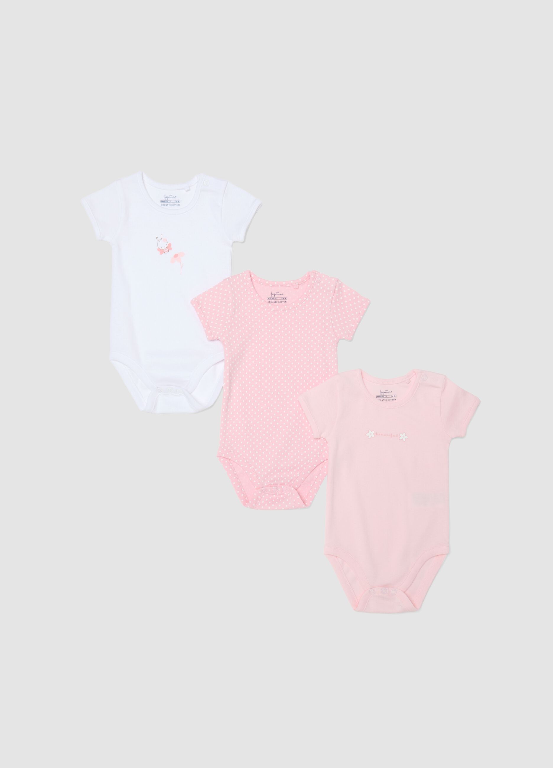 Multicolour pure cotton baby bodysuits tripack
