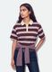 Brown striped pure cotton oversized polo shirt_1