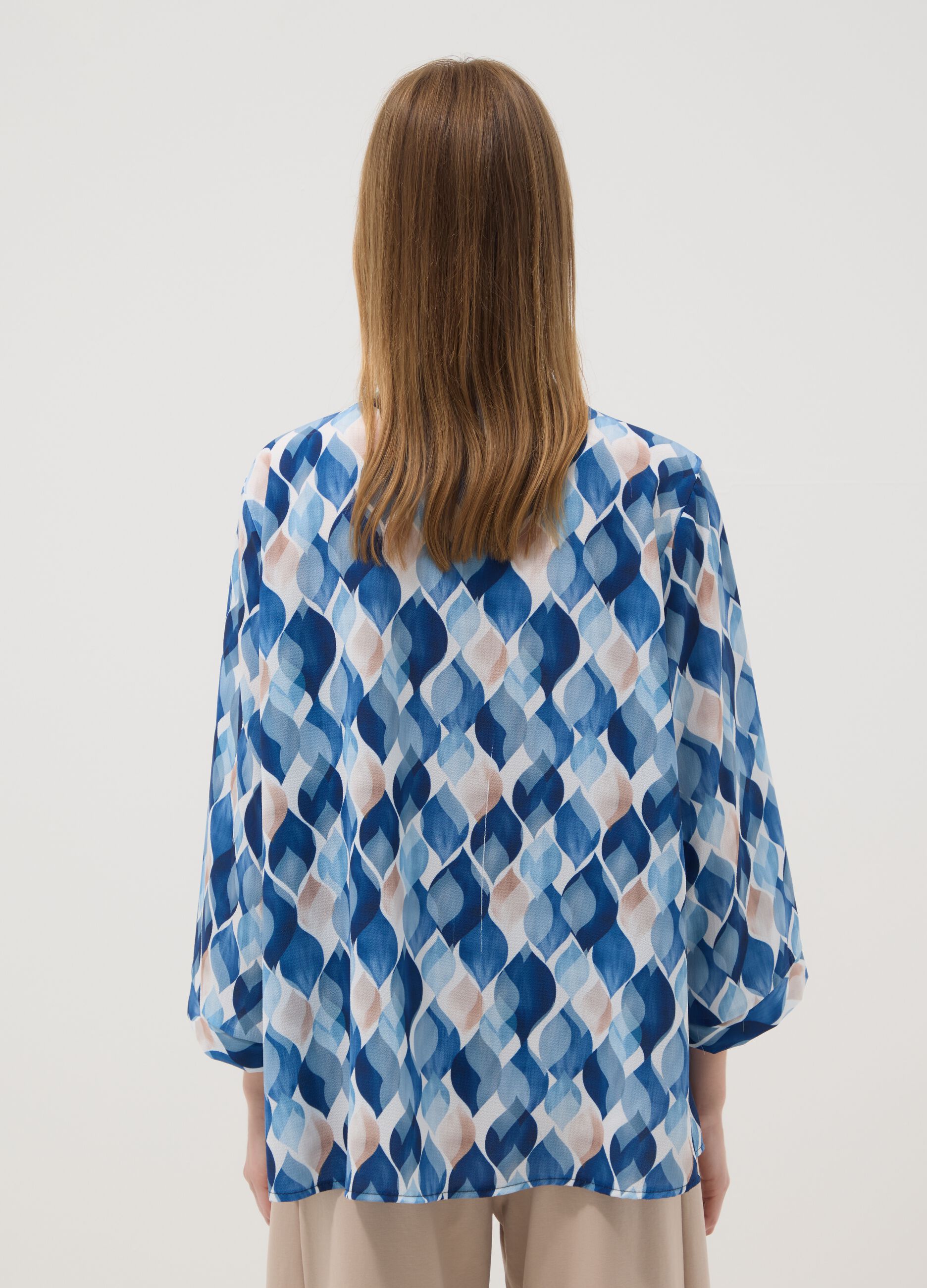 Blue patterned long-sleeve top