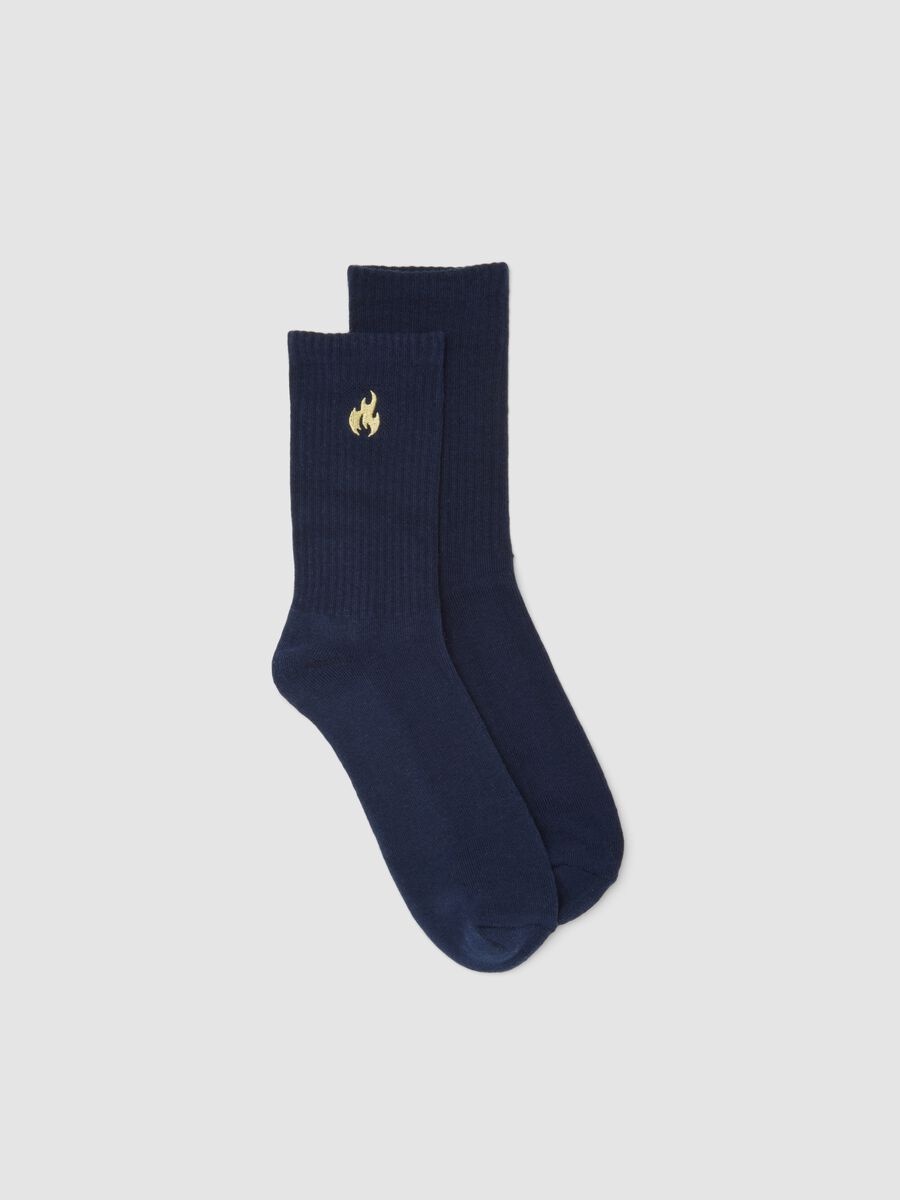 Chaussettes de sport bleues en coton stretch avec logo brod&eacute;_0