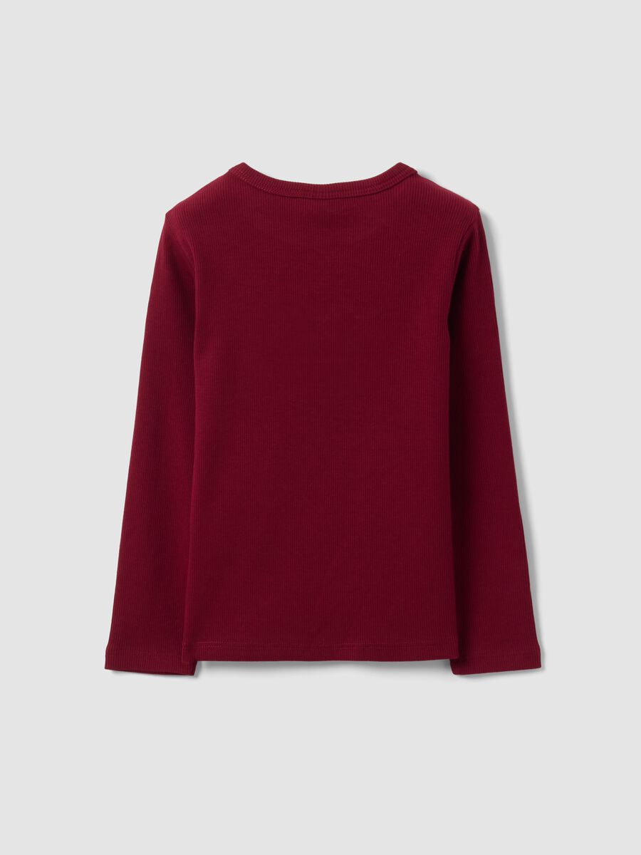 Red stretch organic cotton crew-neck T-shirt with teddy bear embroidery_1