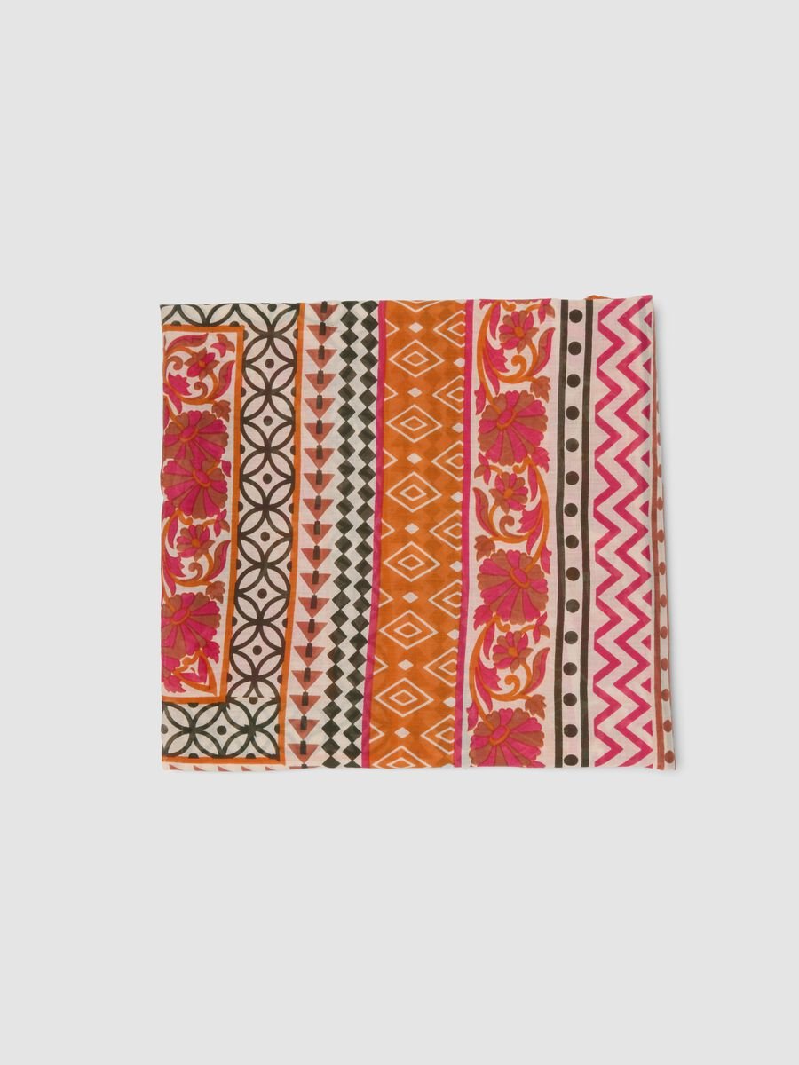Orange pure cotton pareo with patterned print_1