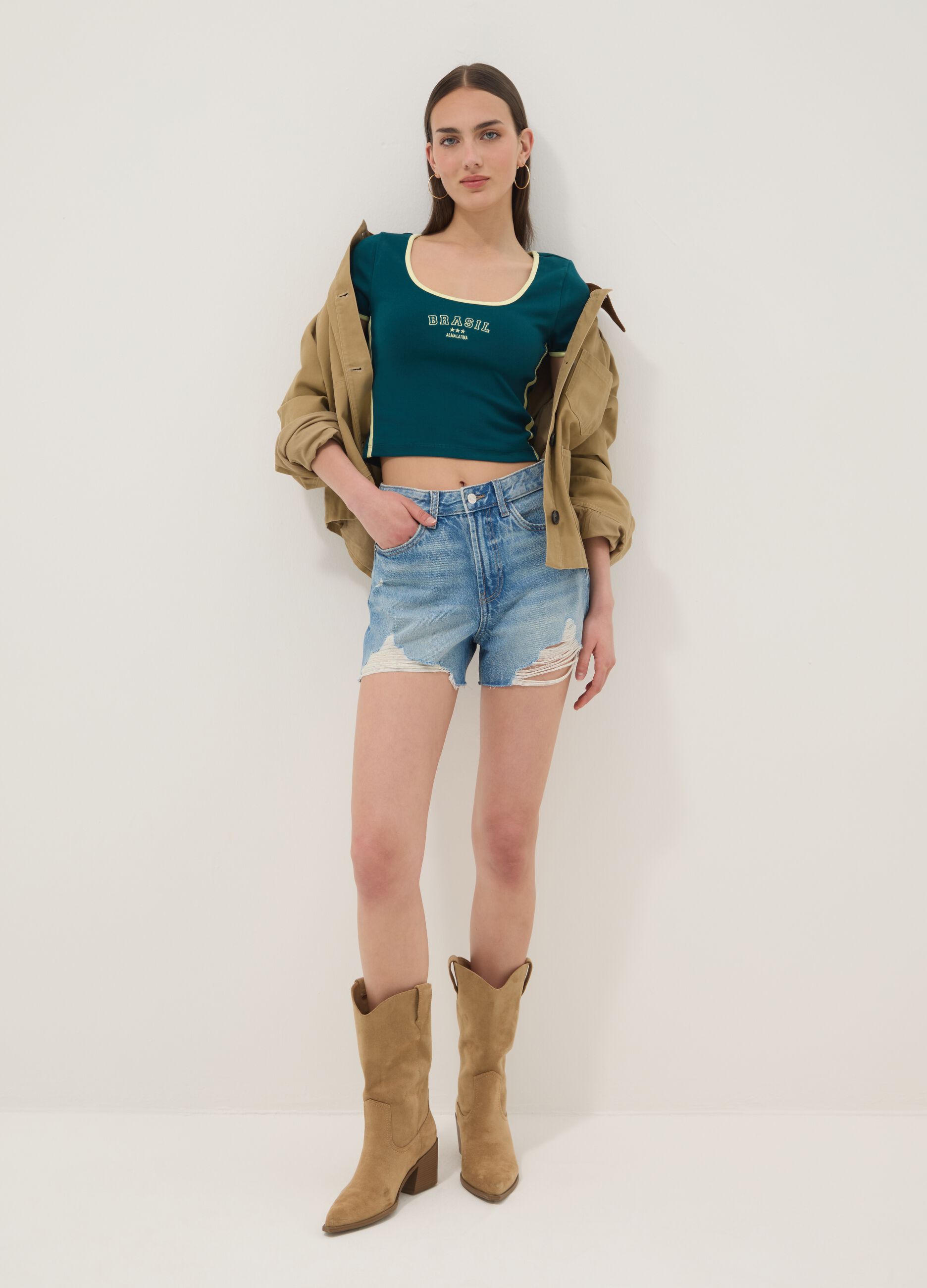 Light blue pure cotton denim shorts