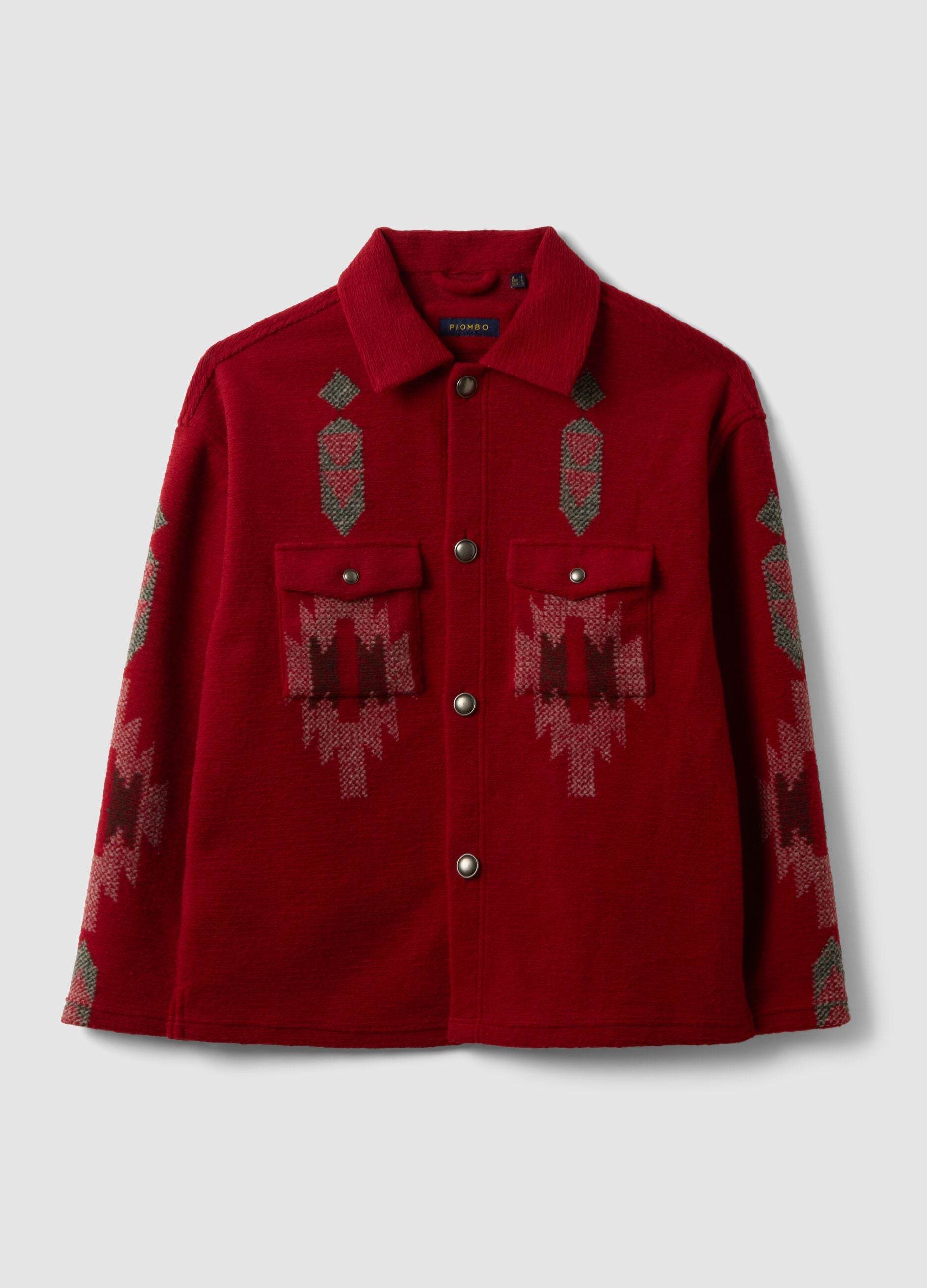 Shacket rossa regular fit con fantasia jacquard