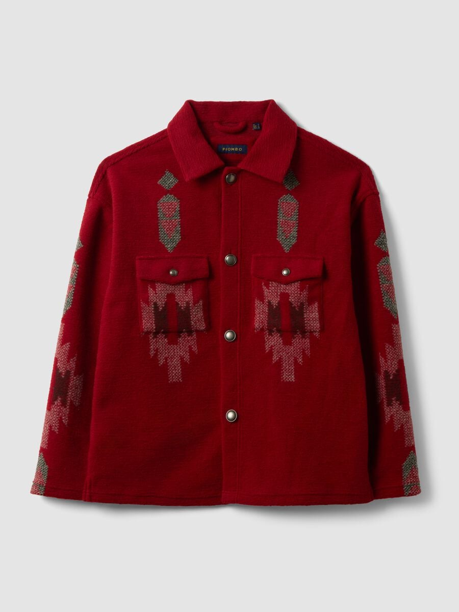 Shacket rossa regular fit con fantasia jacquard_4