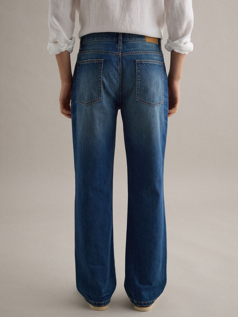 Blue Regular Fit Cotton Denim and Linen Blend Jeans_3