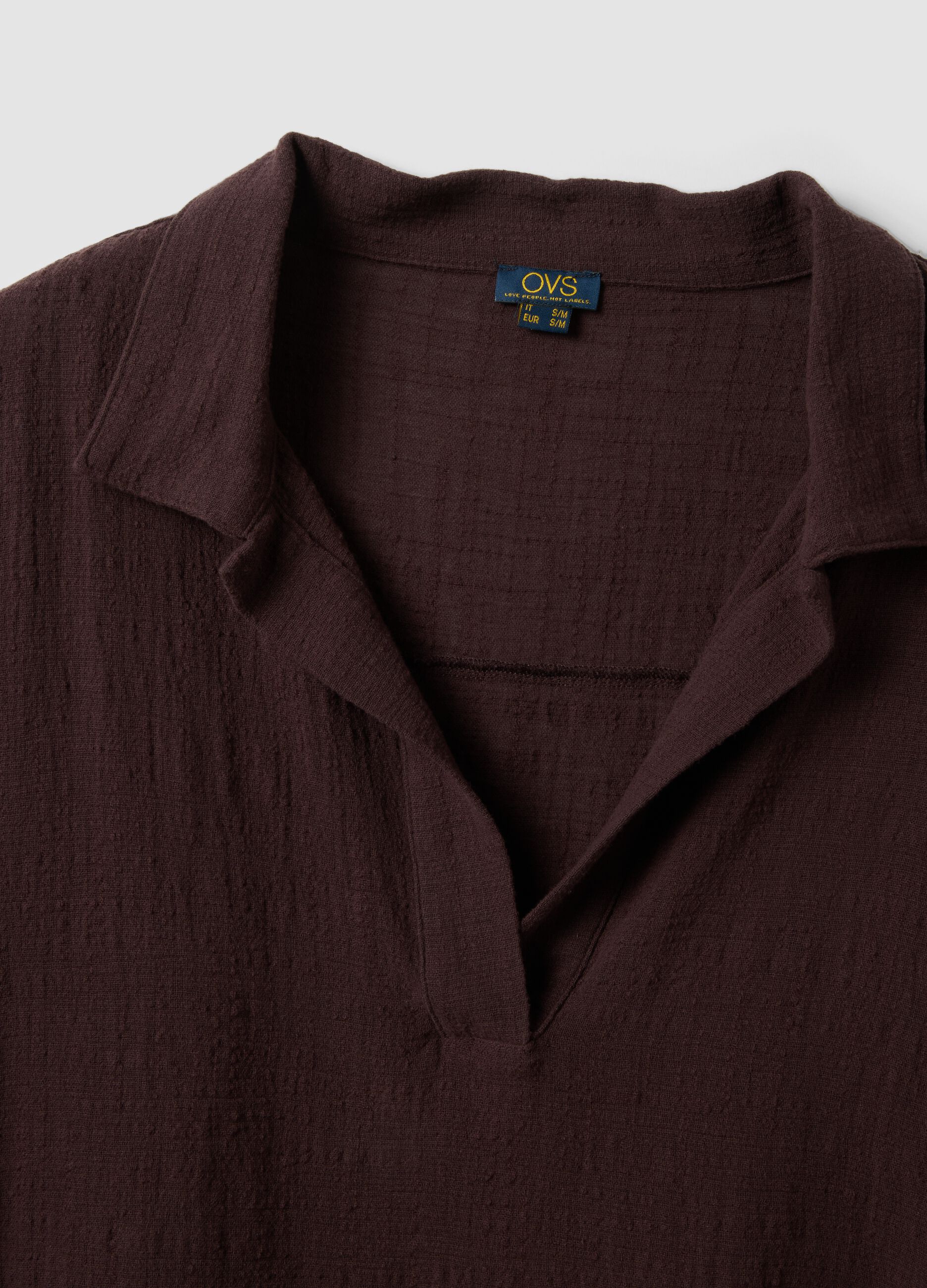 Short brown pure cotton kaftan with V-neck