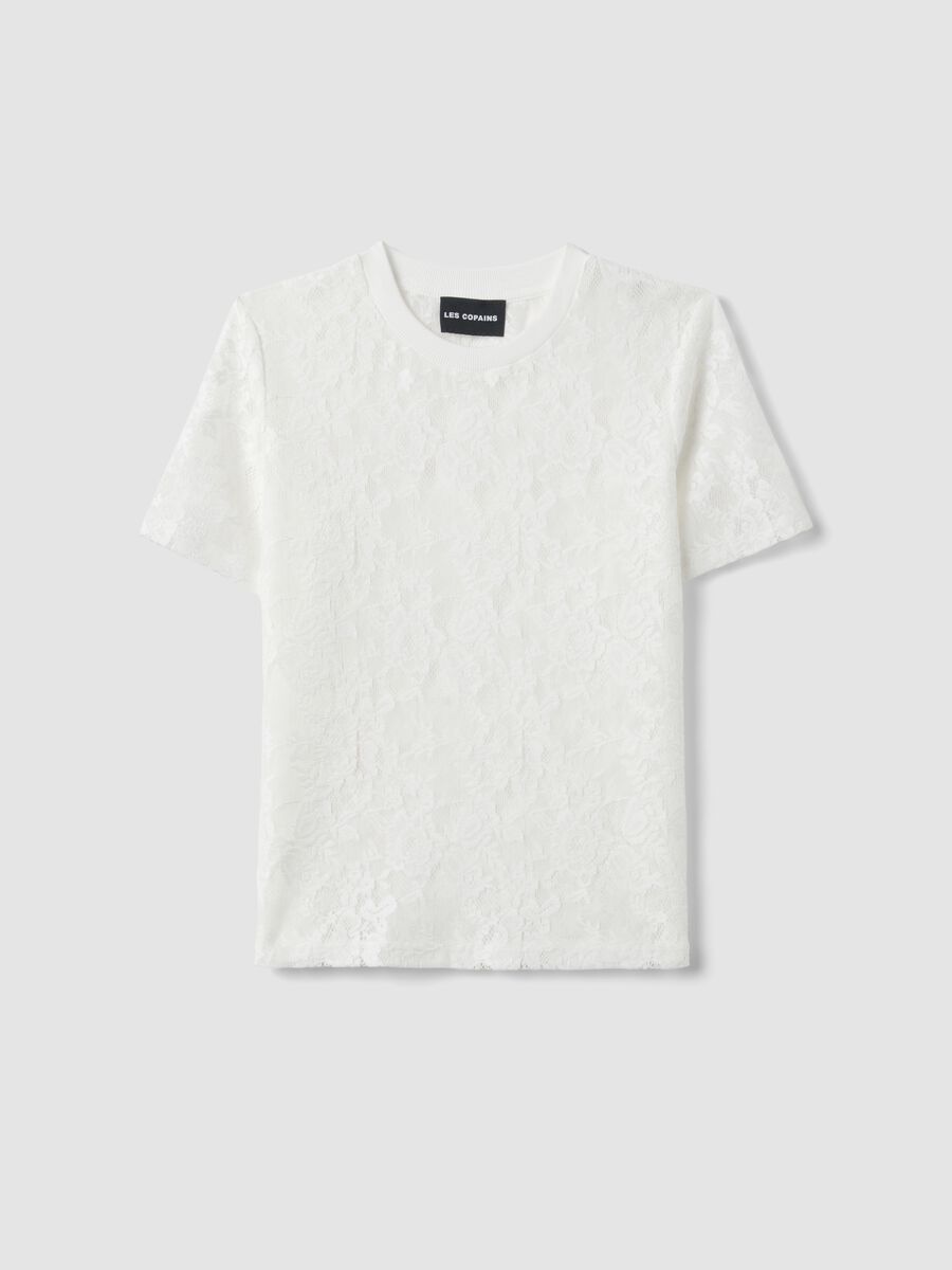 Wei&szlig;e T-Shirt im Regular Fit mit Blumen-Netzmuster_4