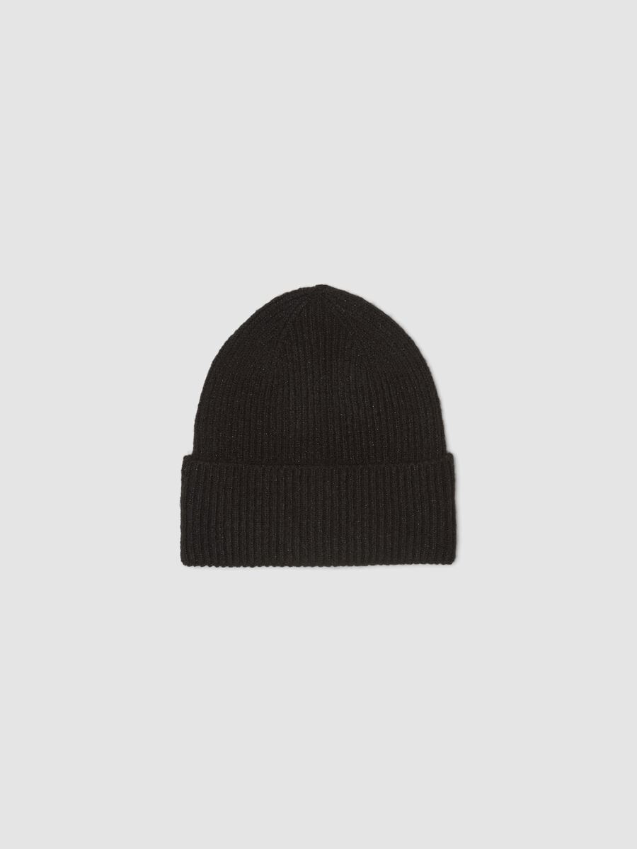 Black ribbed stretch-wool beanie_0