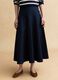 Long blue pure cotton skirt regular fit with decorative buttons_1