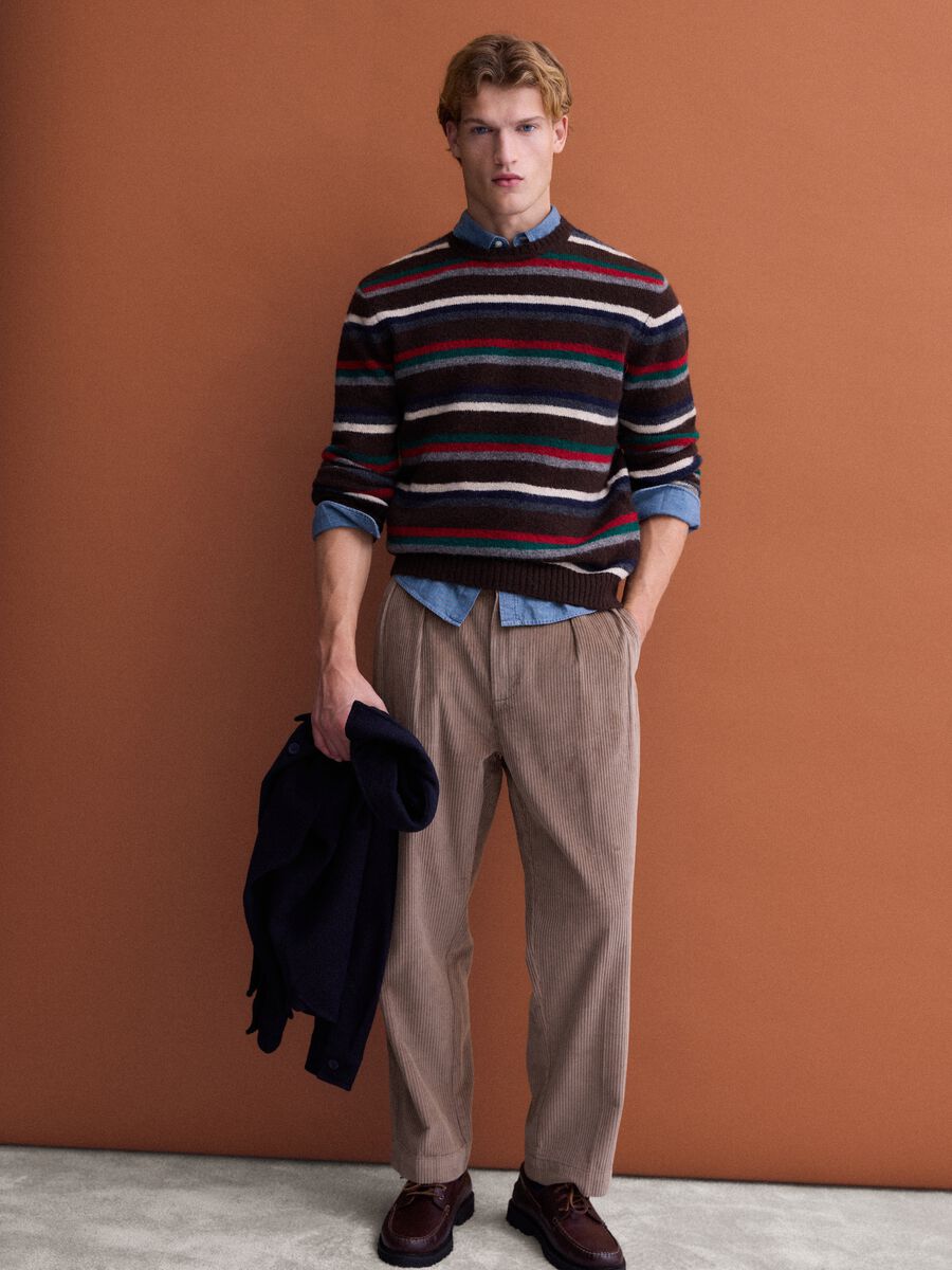 Brown pure cotton corduroy baggy-fit trousers_0