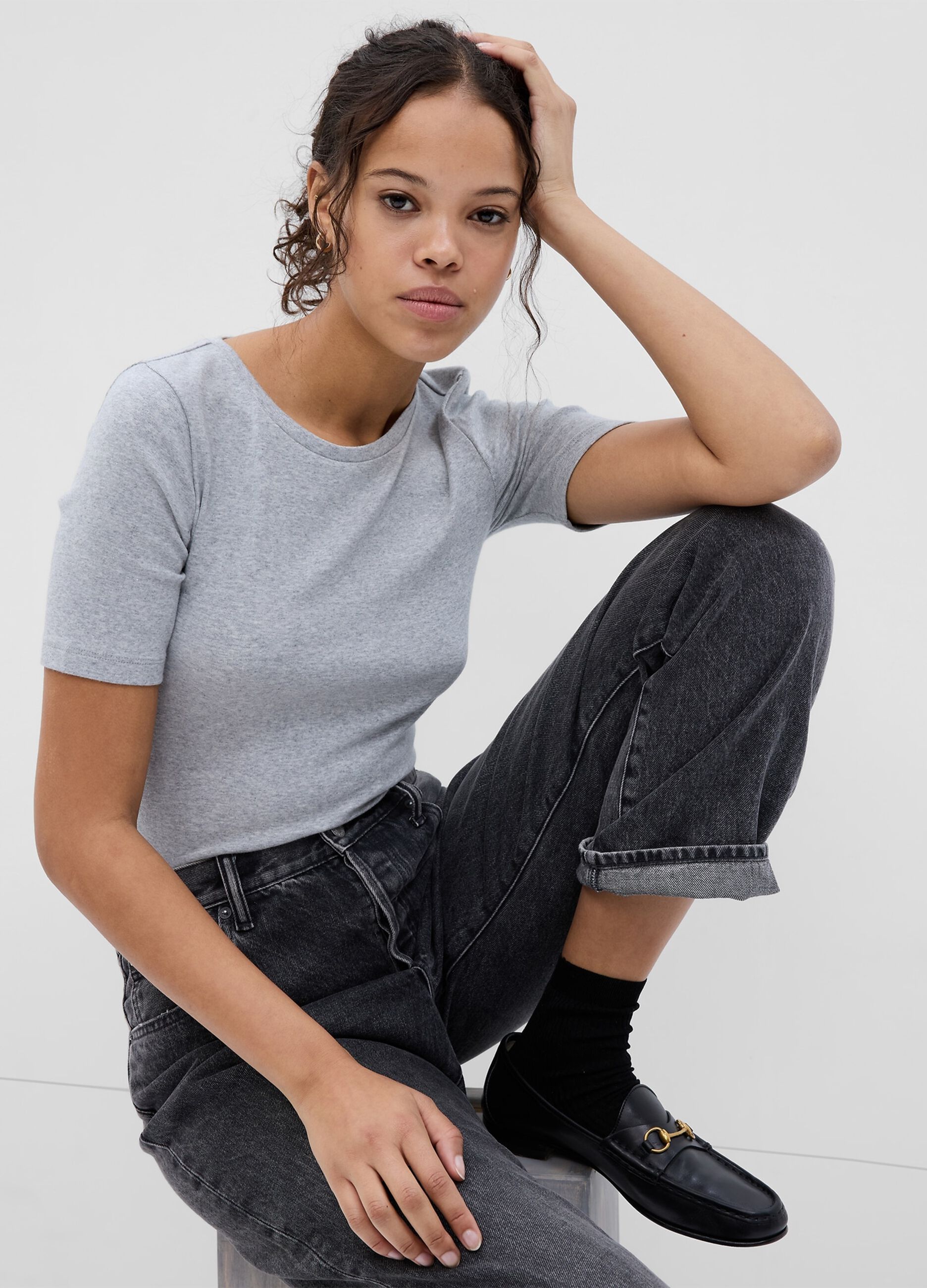 Round-neck T-shirt in cotton and modal m&eacute;lange