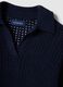 Blue cotton blend regular fit jumper with mesh pattern and polo collar_1