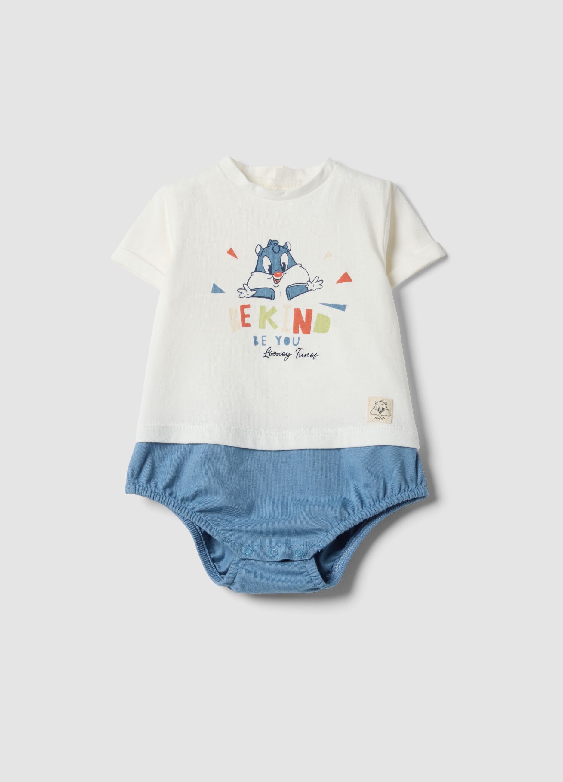 Multicoloured pure cotton baby bodysuit with Looney Tunes print