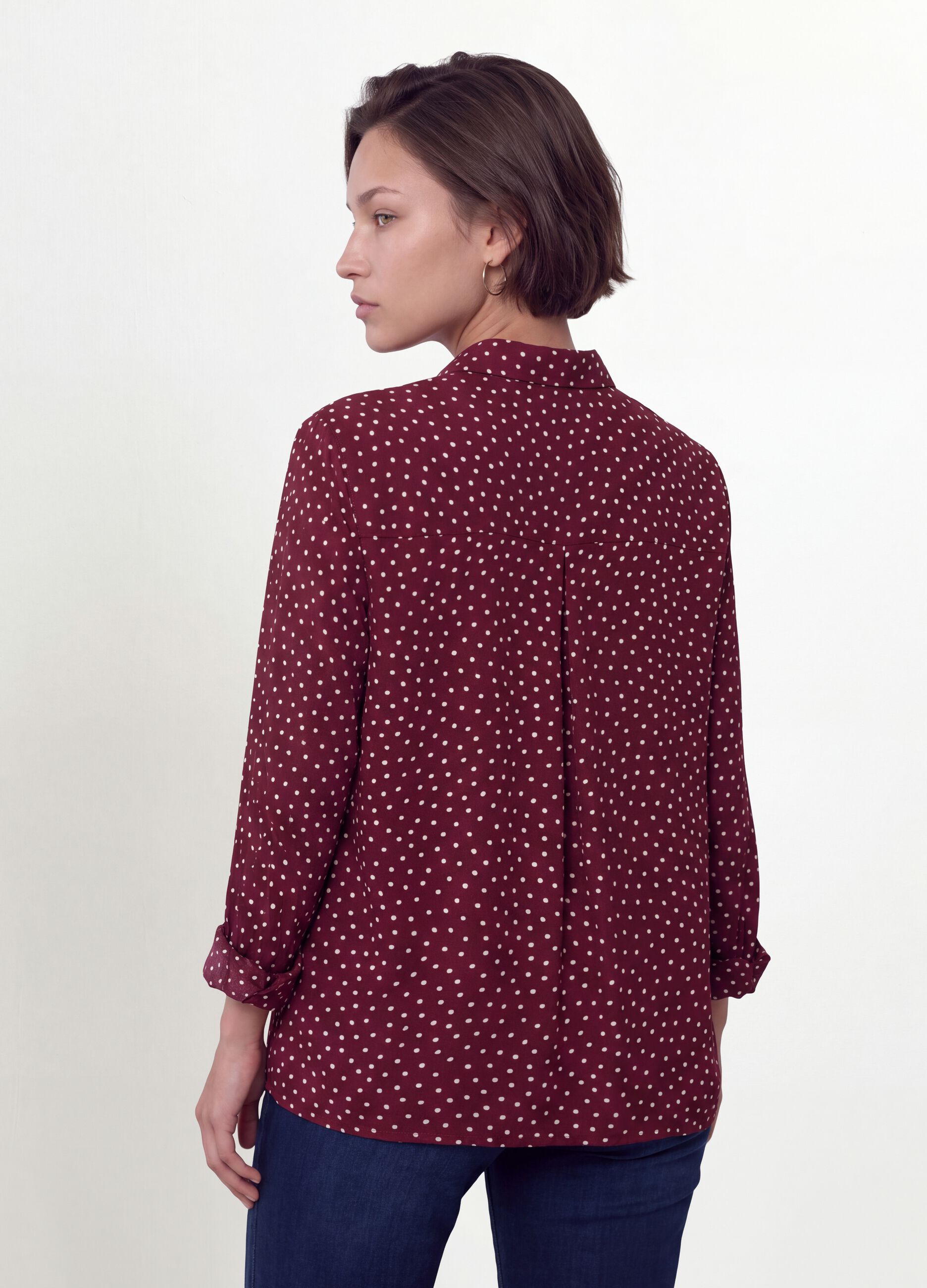 Rote Bluse mit Punkten und klassischem Kragen, Regular Fit