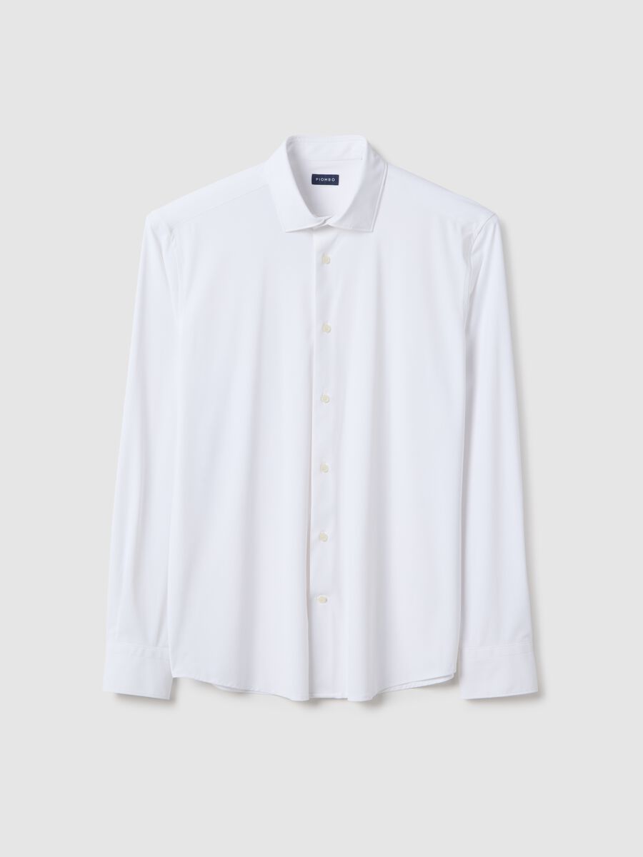 White Slim Fit Long Sleeve Shirt with Classic Collar_0