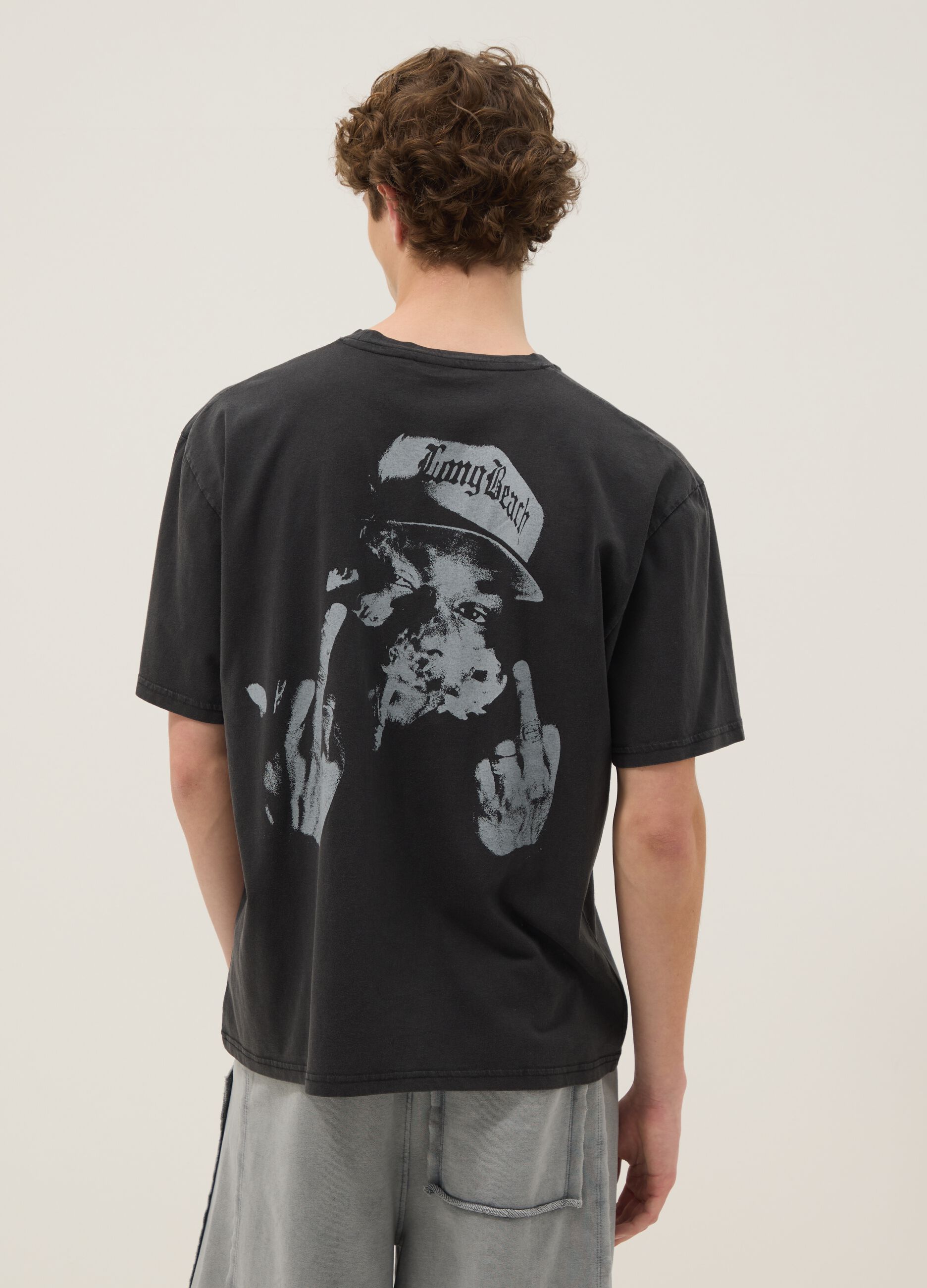Schwarzes Relaxed-Fit-T-Shirt aus reiner Baumwolle mit Snoop-Dogg-Schriftzug