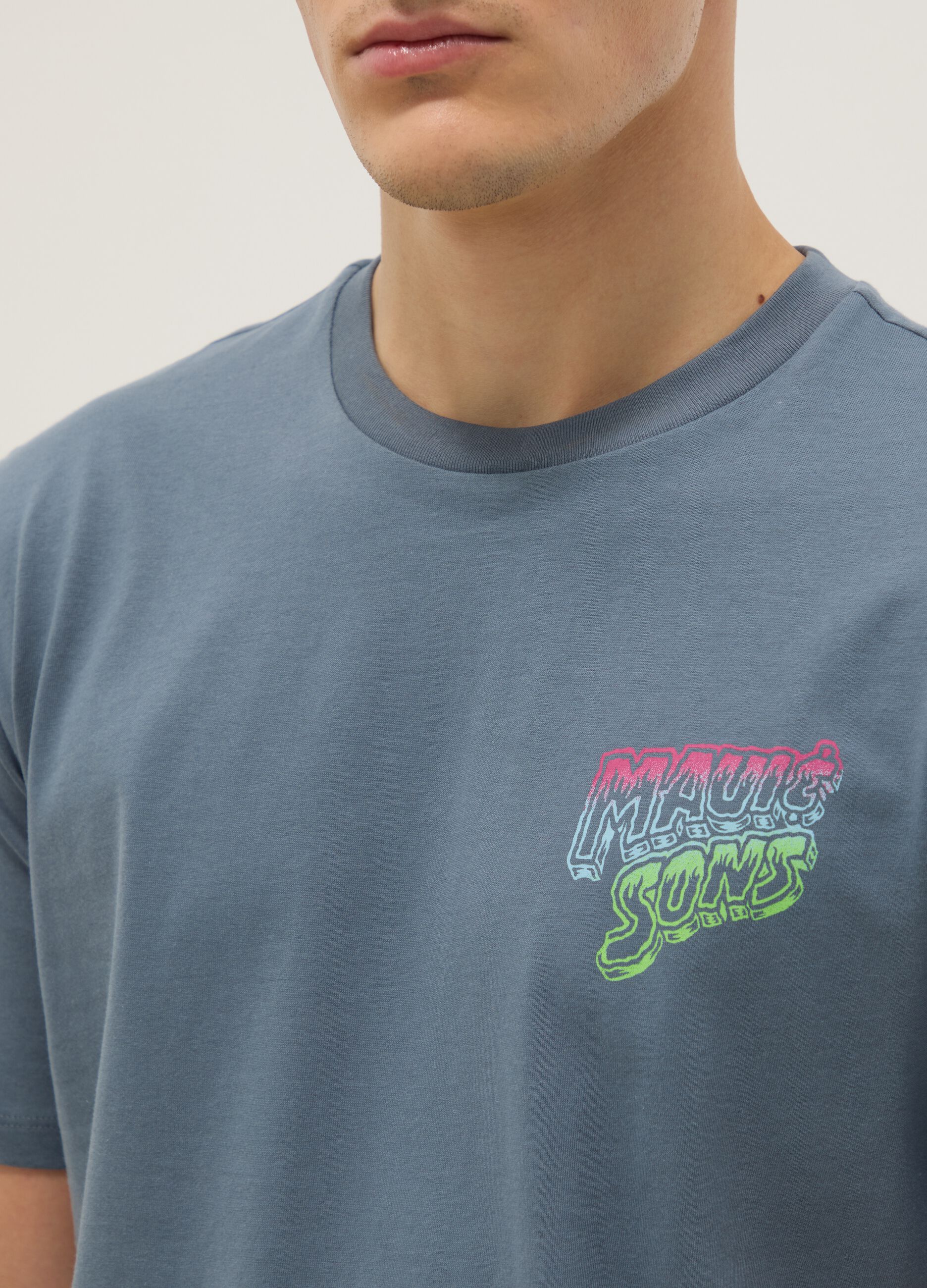 Light blue pure cotton short-sleeve T-shirt, relaxed fit with print