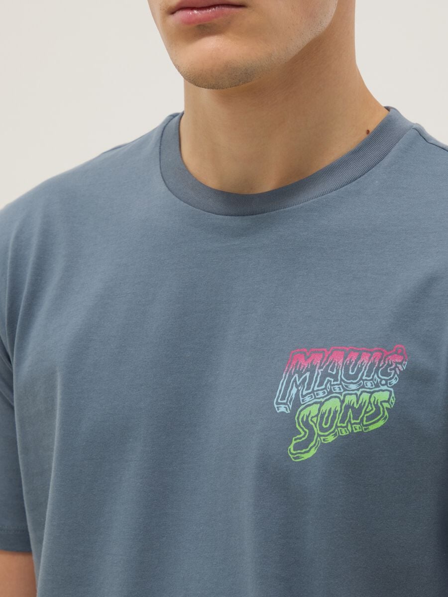 Hellblaues Kurzarm-T-Shirt aus reiner Baumwolle im Relaxed Fit mit Print_3