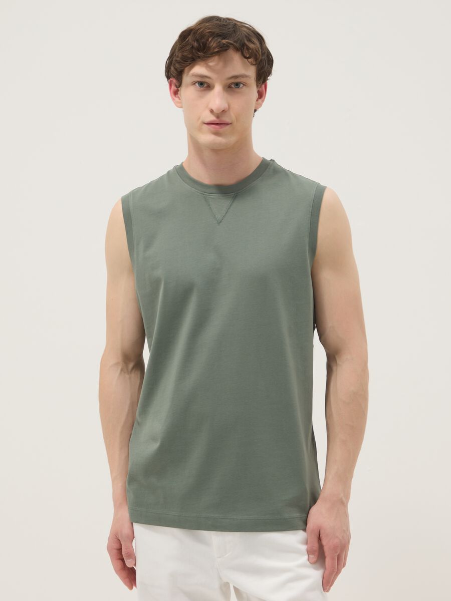 Green pure cotton tank top_1