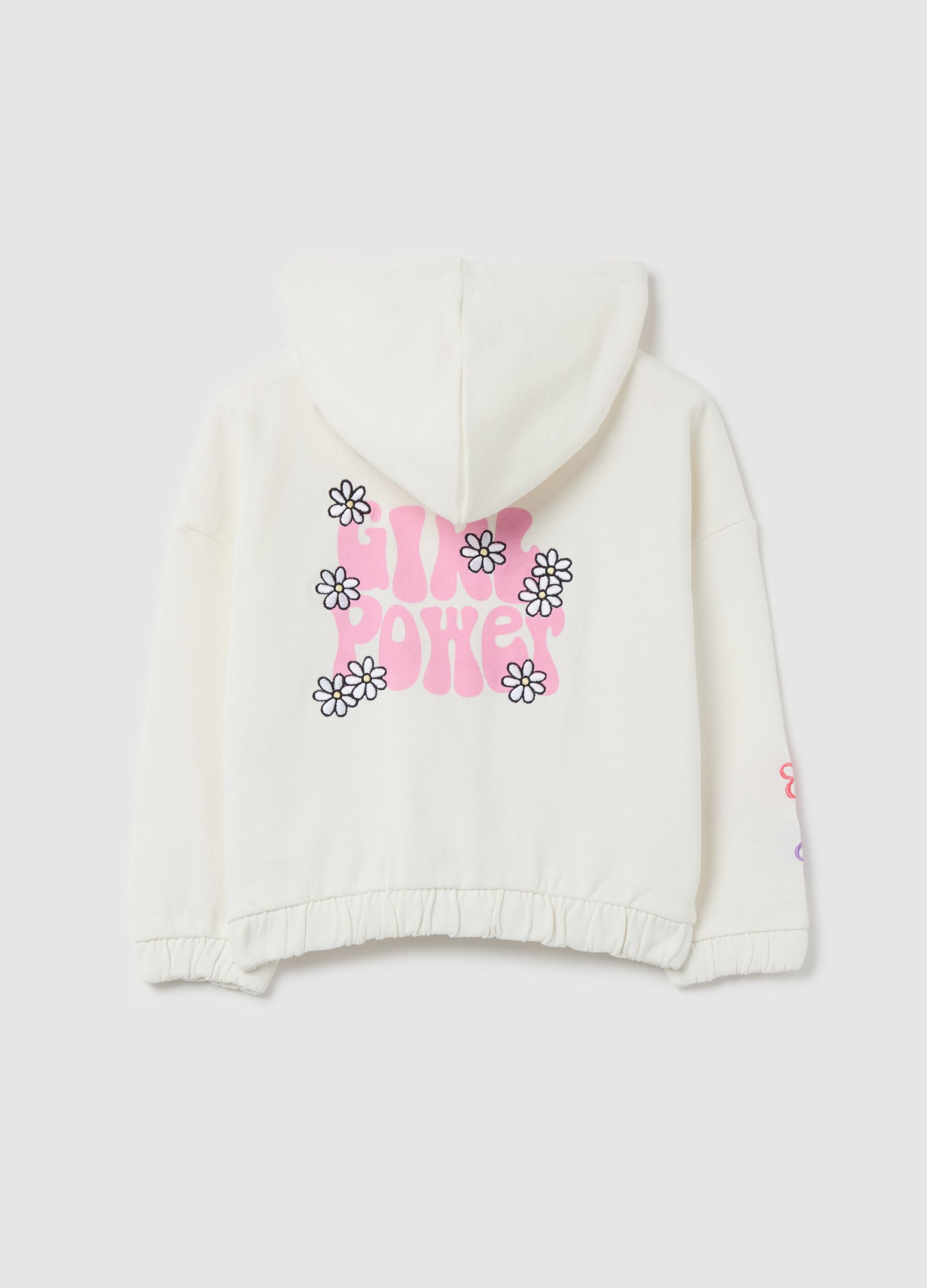 Full-zip sweatshirt with hood and "Girl Power" print