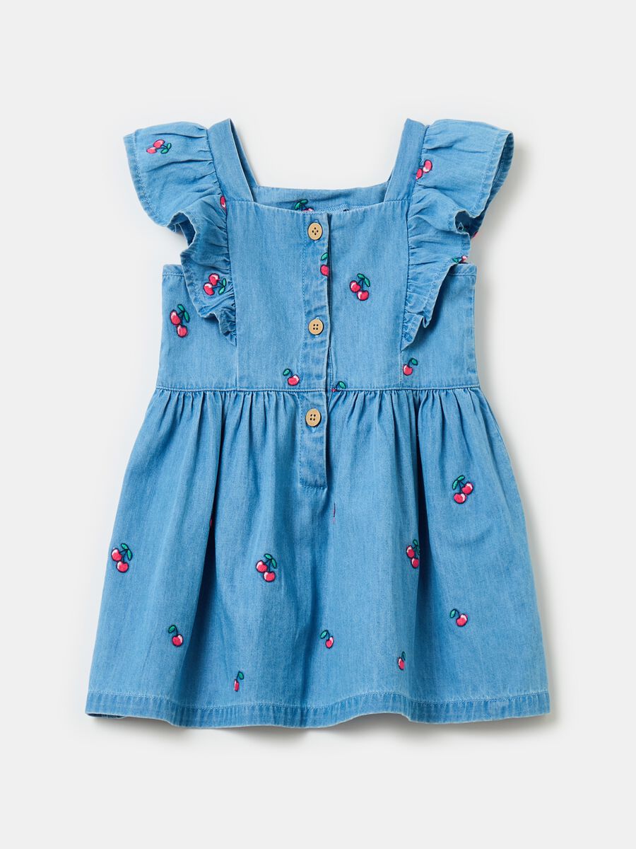 Denim chambray dress with cherries embroidery_0