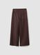 Brown linen-viscose blend wide-leg trousers with side zip fastening_4