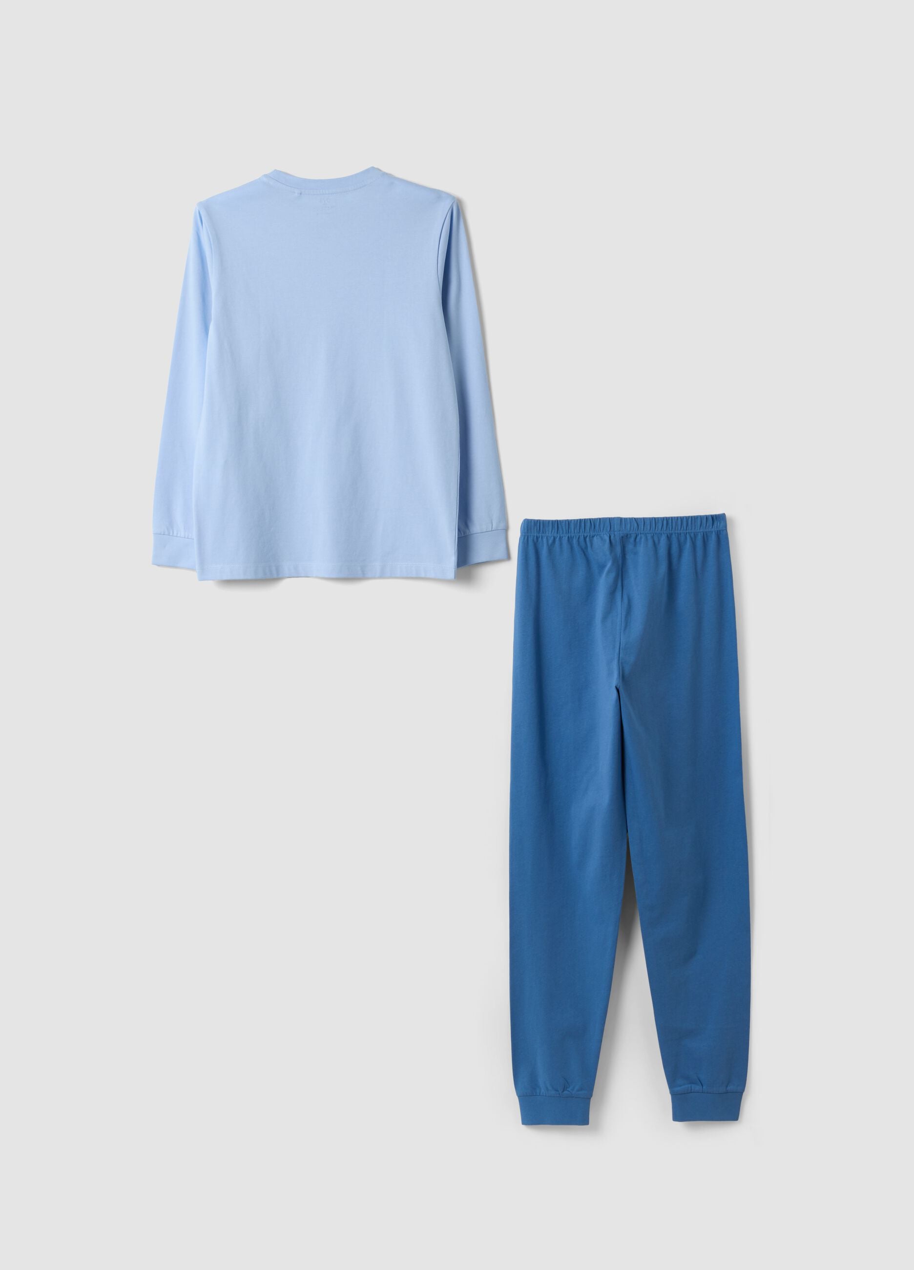 Light blue pure organic cotton crew-neck printed pyjamas for boys