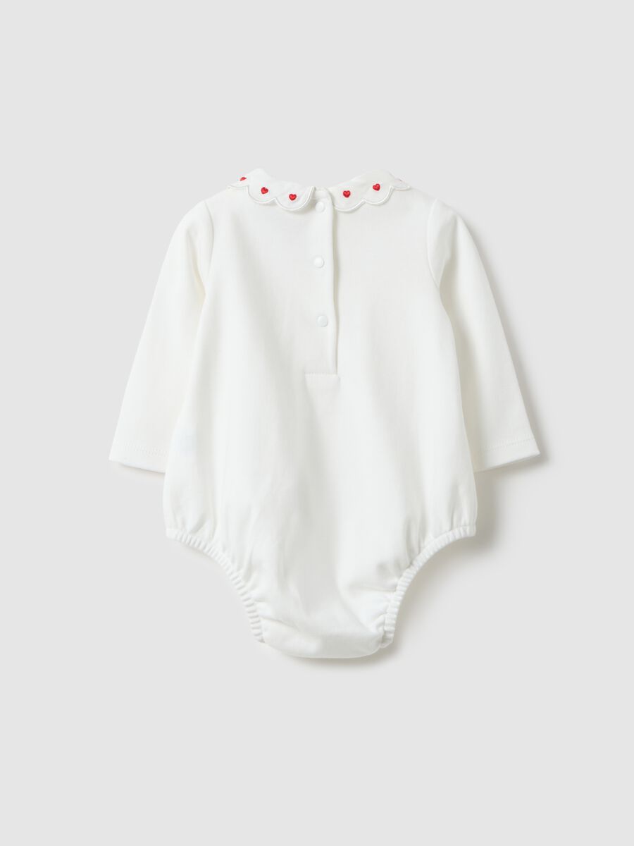 Body in puro cotone bianco da neonata con colletto ruffle decorato_1